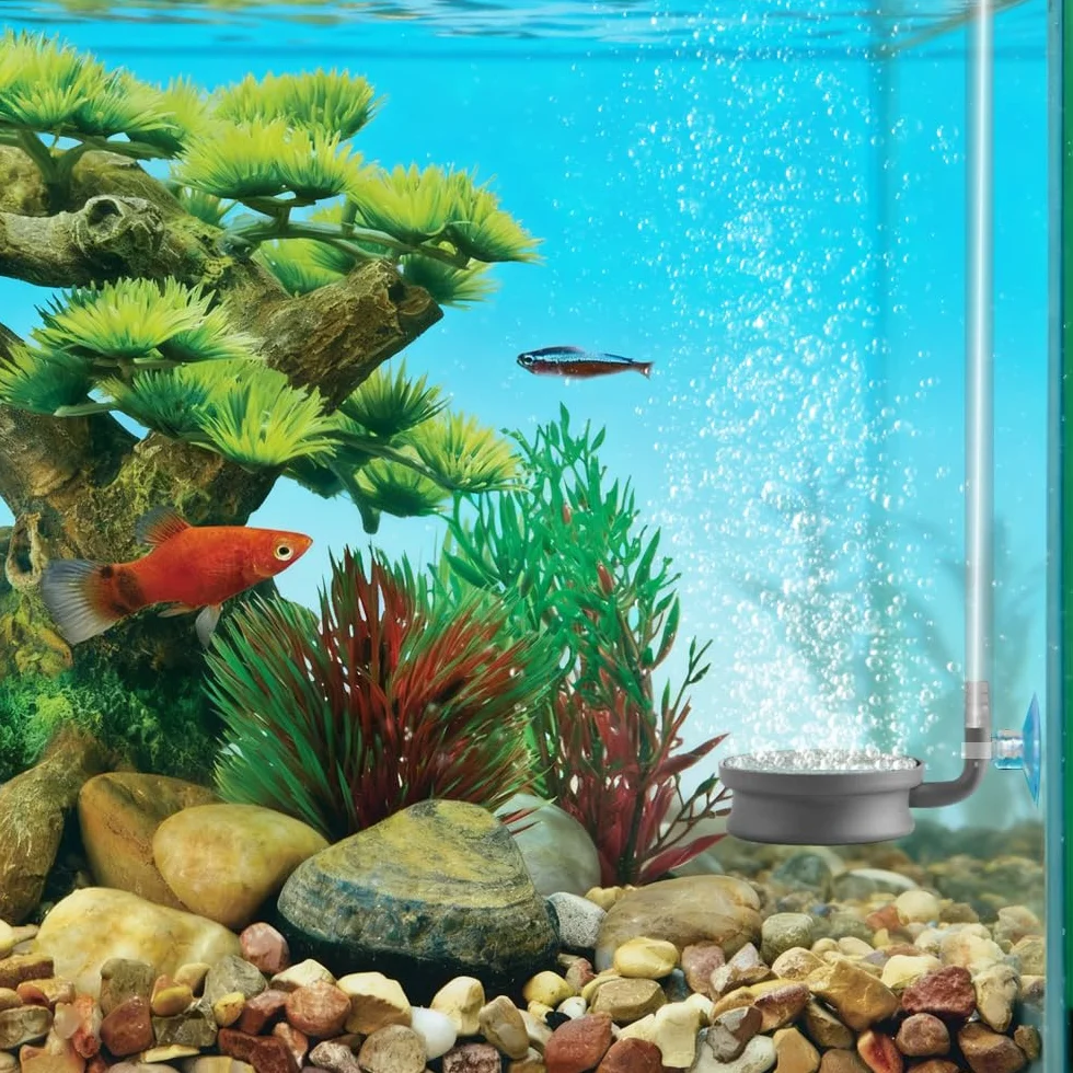Kamień dmuchany do akwarium 3,8 cm, ultra cichy wylot powietrza do akwarium, dyfuzor z kamieniem powietrznym i tlenem, z wężem tlenowym, zaworem regulacyjnym, zaworem zwrotnym i przyssawką