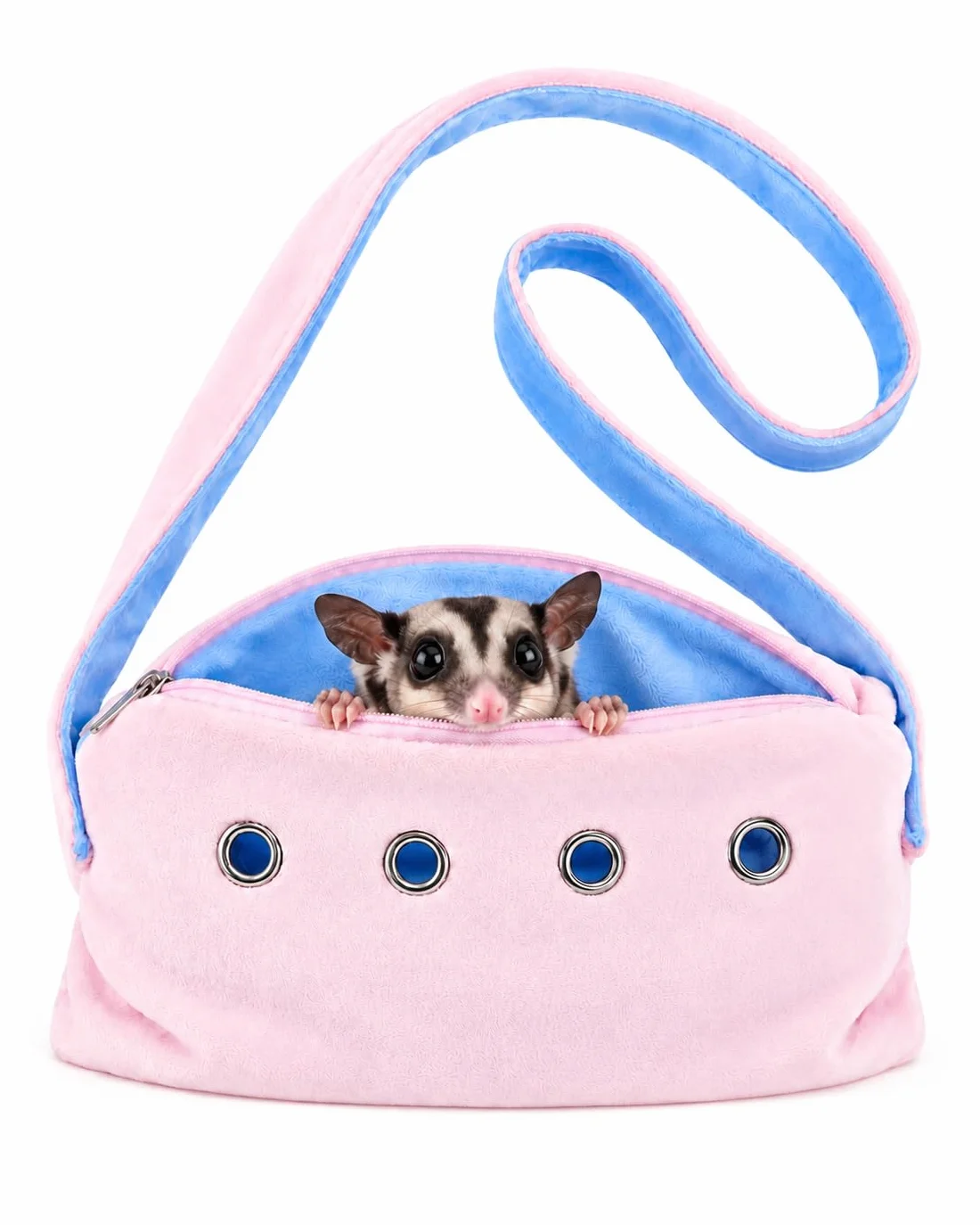 Meow&Woof Sugar Glider Torba klejąca, małe nosidełko dla zwierząt domowych, z paskiem, przytulanka, na szybowce, fretkę, szczura, jeża, chomika na zewnątrz, różowa