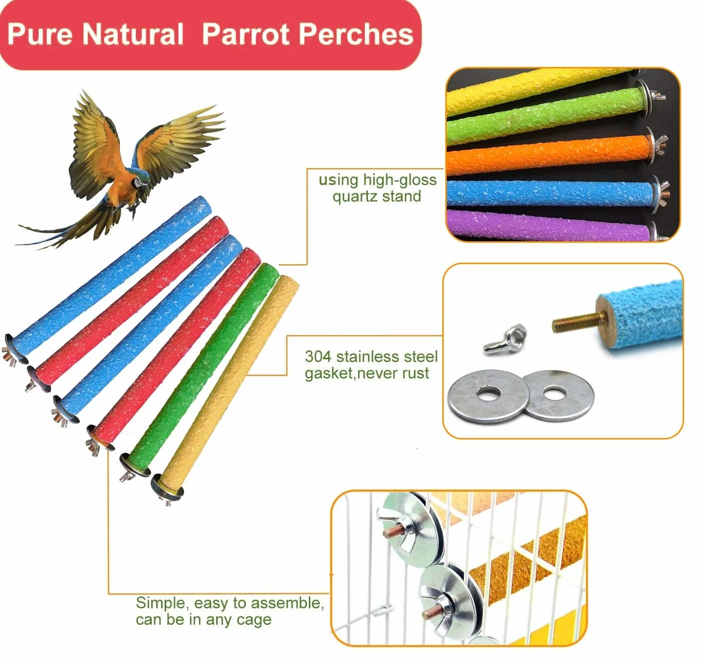 Stojak na papugę, okonie, klatka dla ptaków, okonie, zabawka, kolorowe łapy, akcesoria do papug, Conures Kakatiels, 6 szt