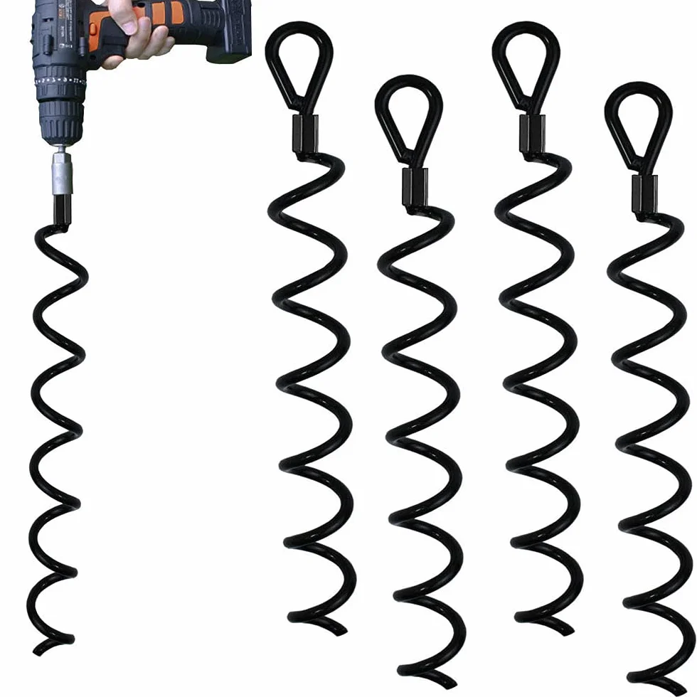 45 cm spiralna ziemia ziemia wytrzymała szopa zestaw kotwicy idealny jako wiązanie dla psa, zabezpieczenie zwierząt, namiotów, baldachimów, szop, portów samochodowych, zestawów huśtawek, 4 szt., adapter nie był dołączony