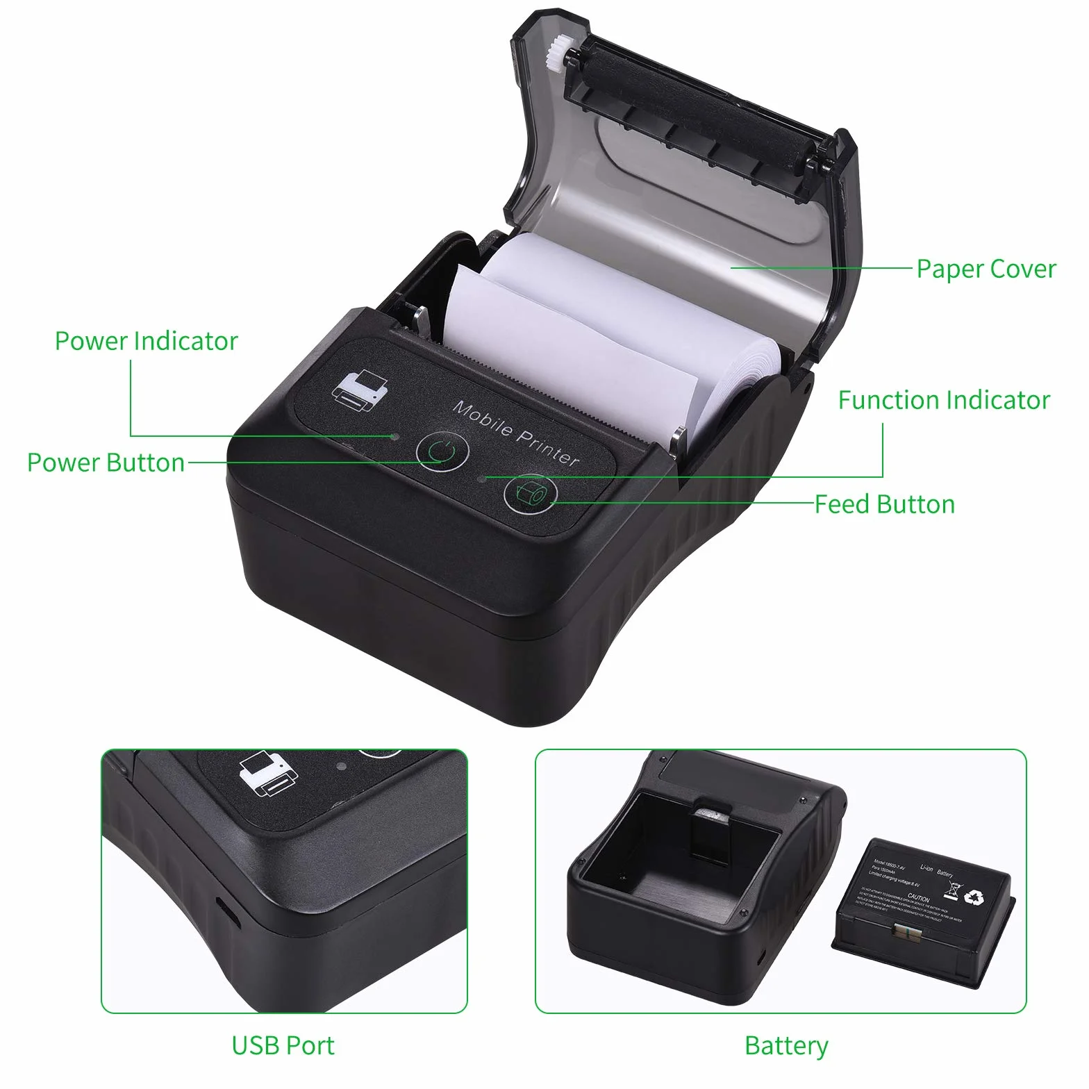 Mini POS Printer 58mm BT USB ESC/POS Kompatybilny z iOS Restauracja