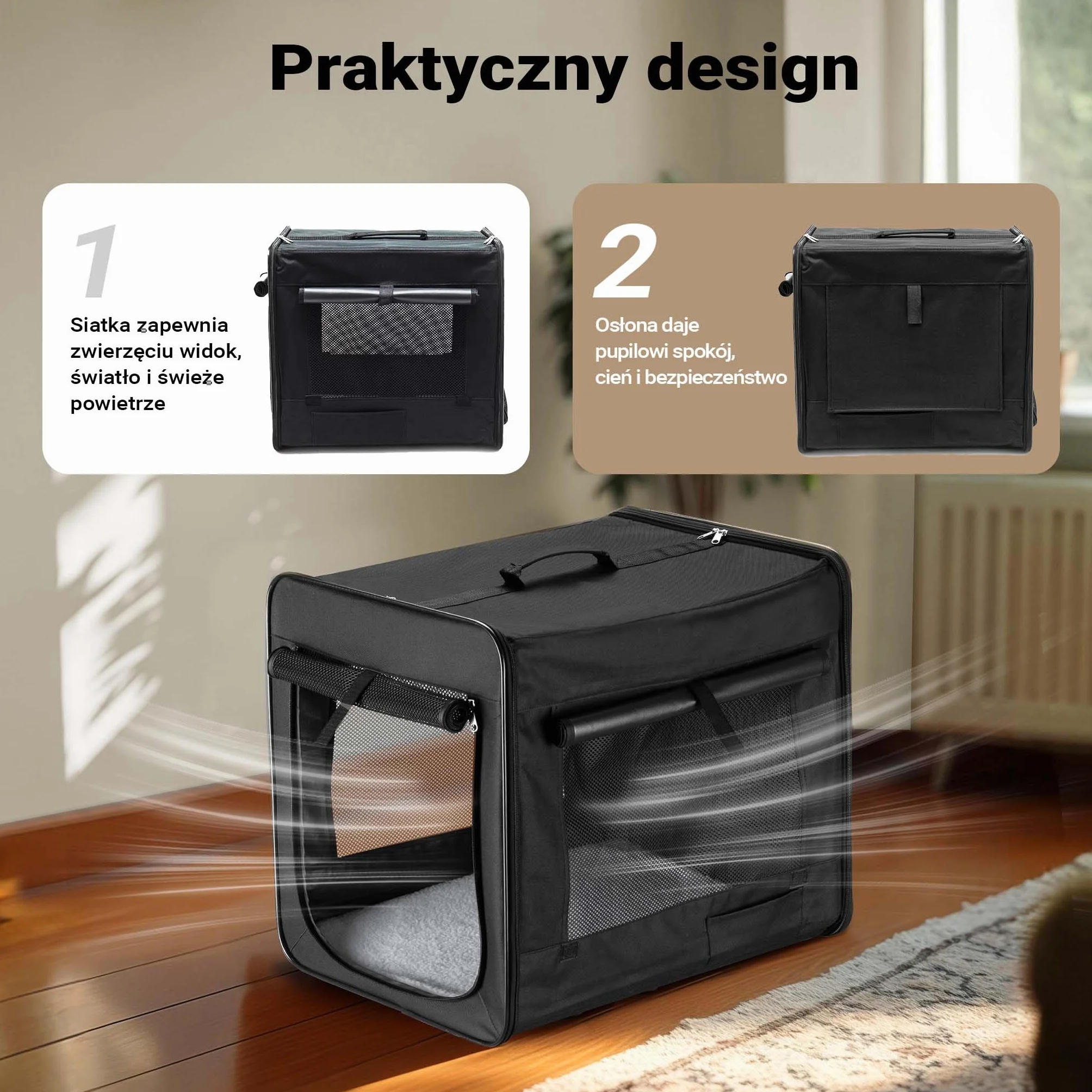 Wiltec Składany transporter dla psa i kota XL (94x66x74 cm), klatka transportowa z poduszką, lekka torba do samochodu dla zwierząt do max. 20 kg