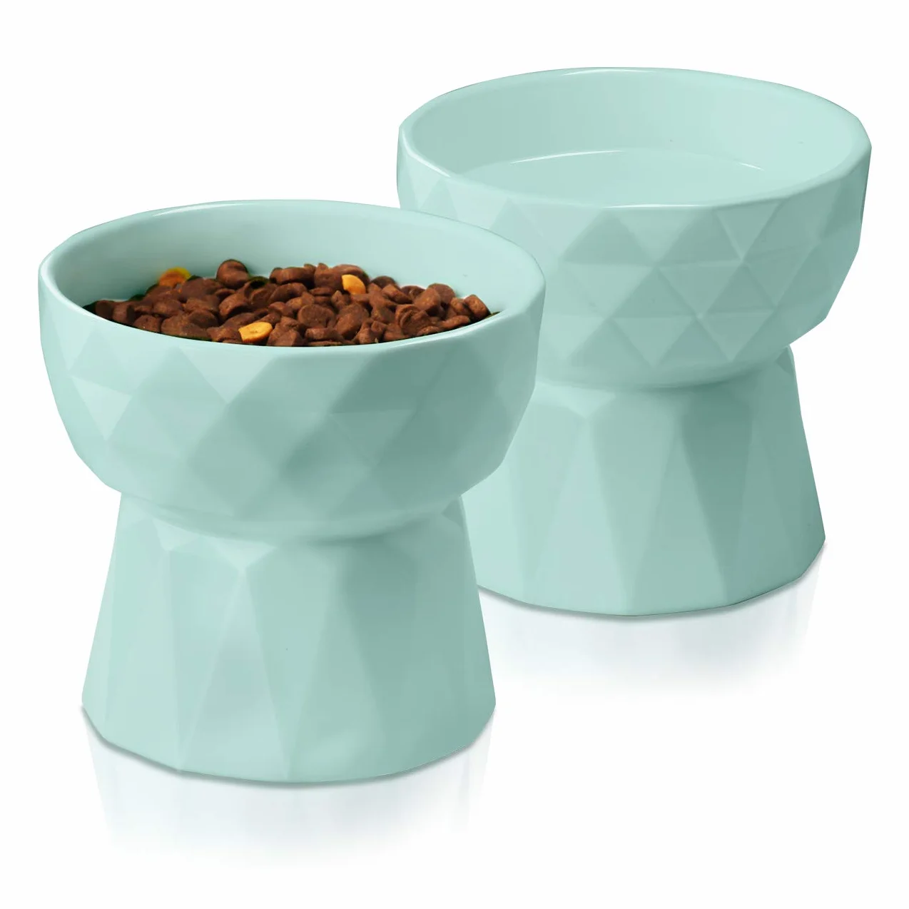 Frewinky Miski dla kotów, ceramiczne miski dla kotów przeciw wymiotom, zestaw misek na karmę dla kotów i małych psów, 400 ml, zielone
