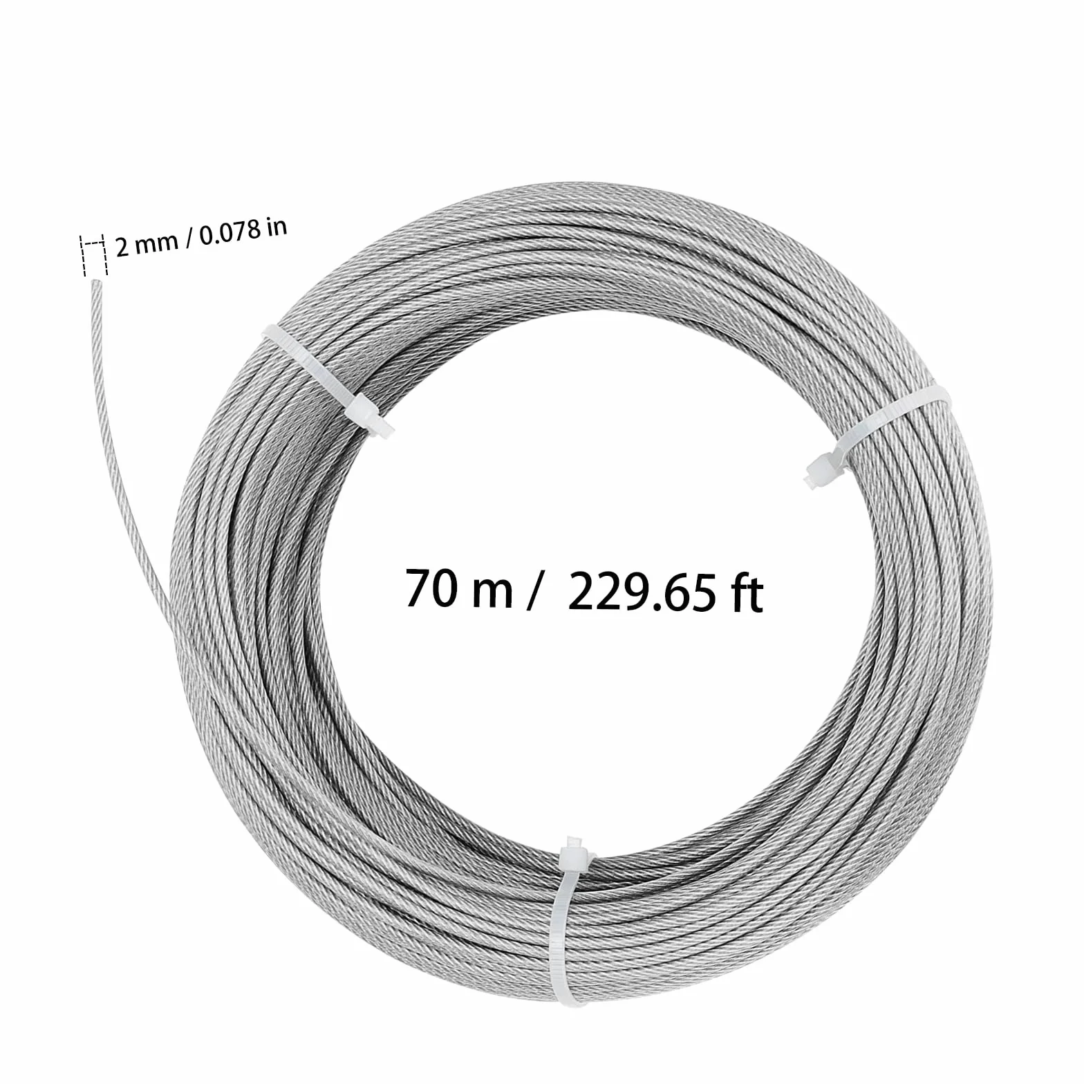 Lina druciana 2 mm, 70 m linka stalowa os?oni?ta, stal nierdzewna 304, linka druciana z tulejami aluminiowymi i lin? drucian?, drut ze stali nierdzewnej, linka napinaj?ca ze stali nierdzewnej,