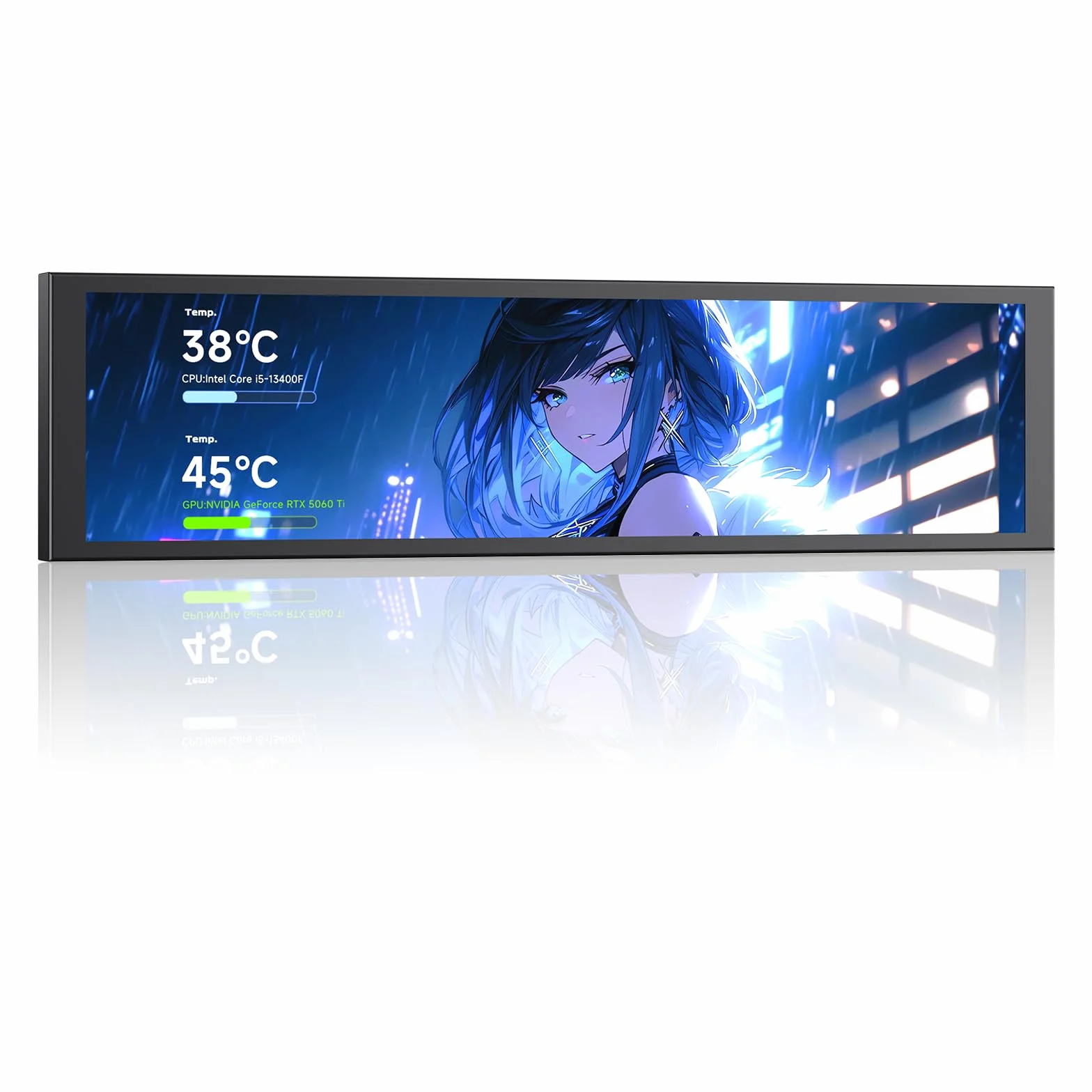 TZMRIT Uniwersalny wyświetlacz LCD 9,16 cala do komputera, konfigurowalna ramka ARGB, panel wyświetlacza temperatury, mini monitor, z zaprogramowanymi motywami DIY do gier PC / chłodziarki procesora