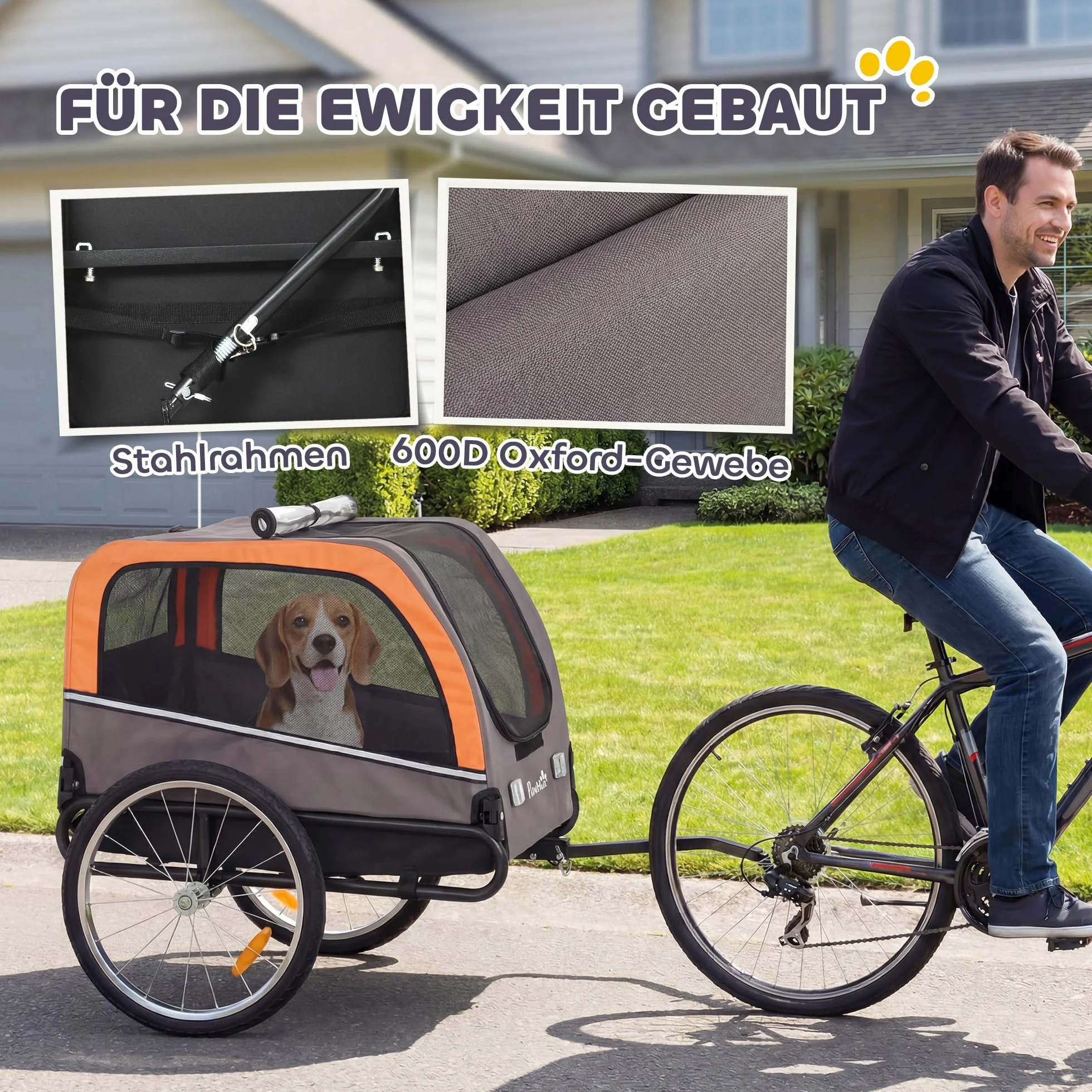 PawHut Przyczepka rowerowa dla psów składana z odblaskami 2 drzwi regulowana smycz okna z siatki przenośna przyczepka rowerowa dla małych i średnich psów do 20 kg