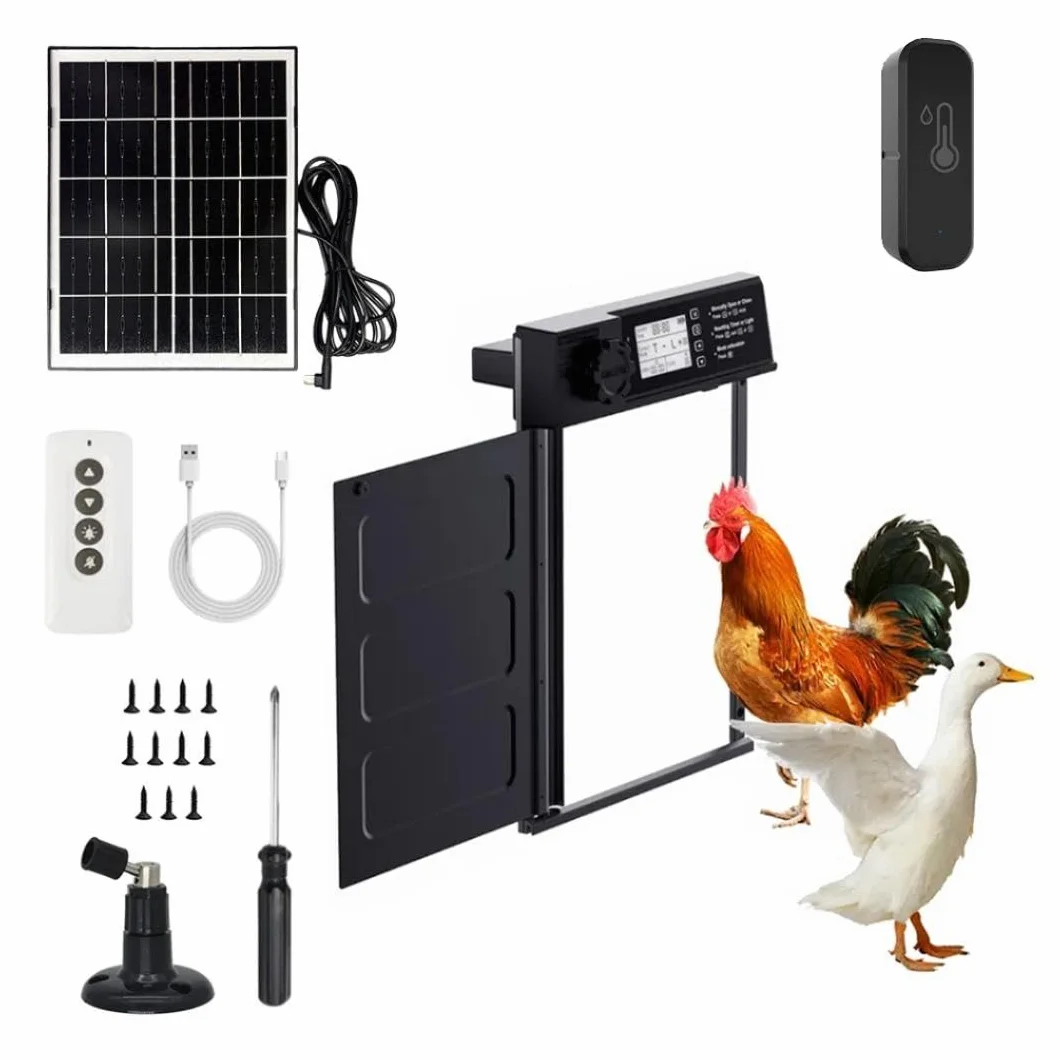 Automatyczny port do kurnika solarnego 5000 mAh pilot aluminiowy 7 trybów otwierania IP45 alarm termometr higrometr