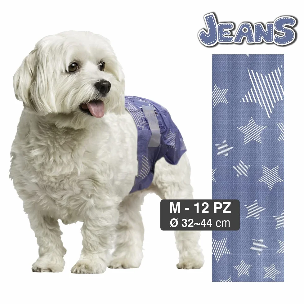 Croci Dog Nappy Jeans Chłonne majtki dla suczek dla psów Rozmiar M - Ø 32-44 cm, higieniczna pielucha dla psa i piesek pipi, antyzapachowe, jednorazowe, regulowane zapięcie samoprzylepne, 12 sztuk