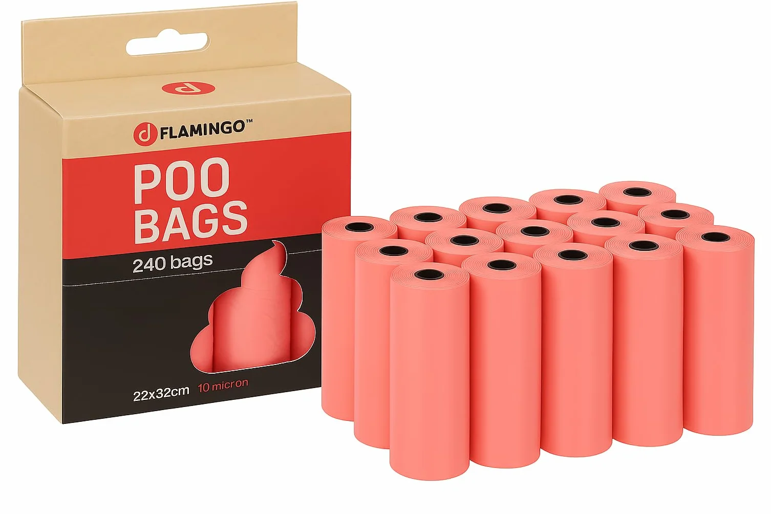 Flamingo Worki na odchody Basic – pastelowy róż, 240 sztuk | higieniczne i stylowe worki na odchody dla psów do podróży