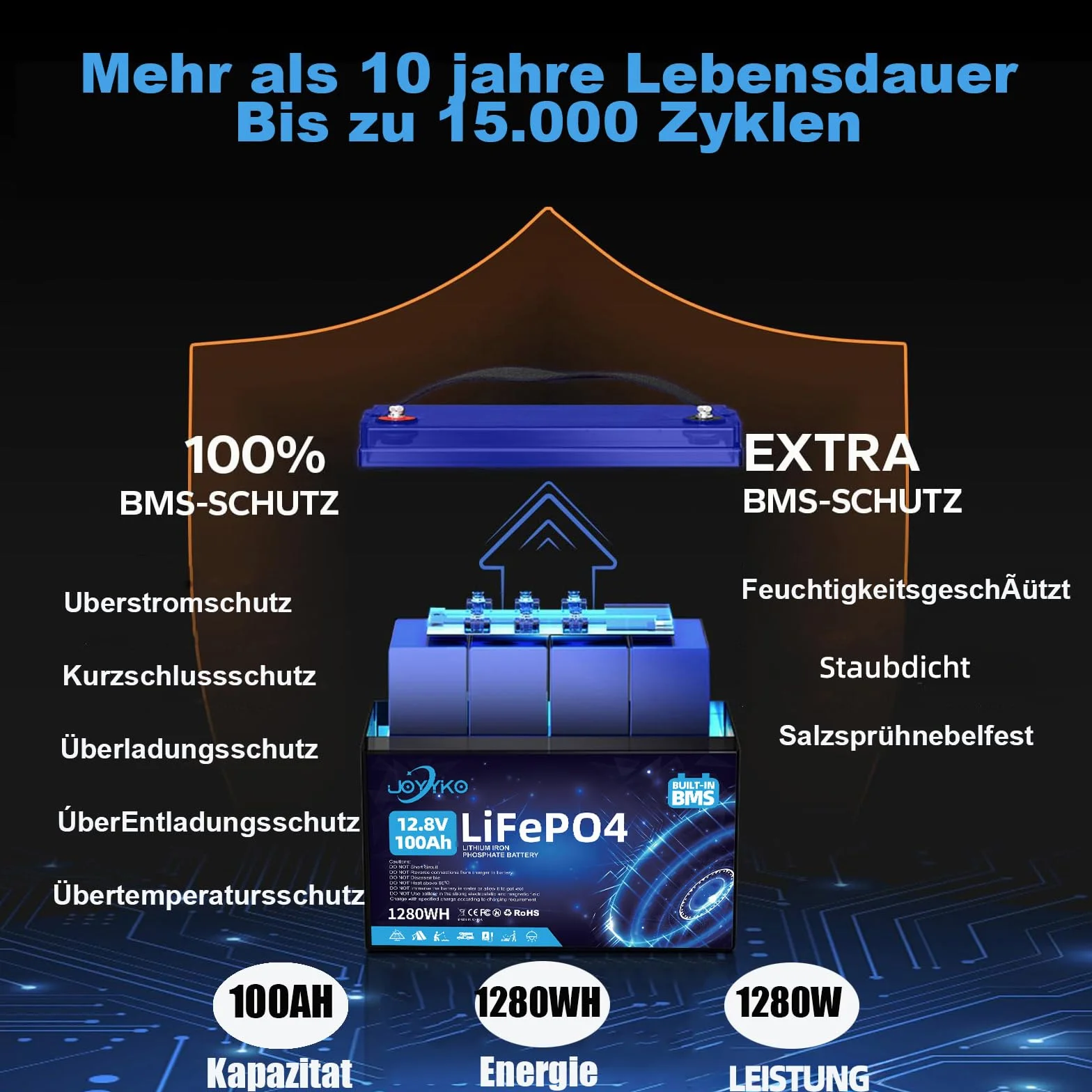 Bateria Litowa Lifepo4 100 Ah 12 V Głębokimi Cyklami BMS Przenośna Zamiennik