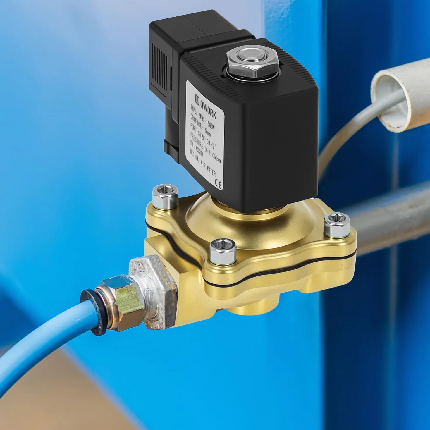 QWORK® Zawór elektromagnetyczny z mosiądzu, G1/2" 220V AC normalnie zamknięty zawór elektromagnetyczny, do wody, powietrza i oleju