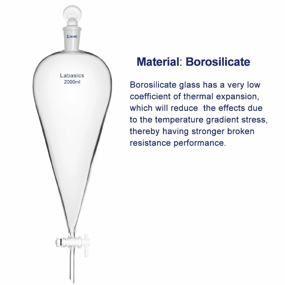 Labasics stożkowy rozdzielacz szkło borokrzemowe 2000 ml z korkiem PTFE