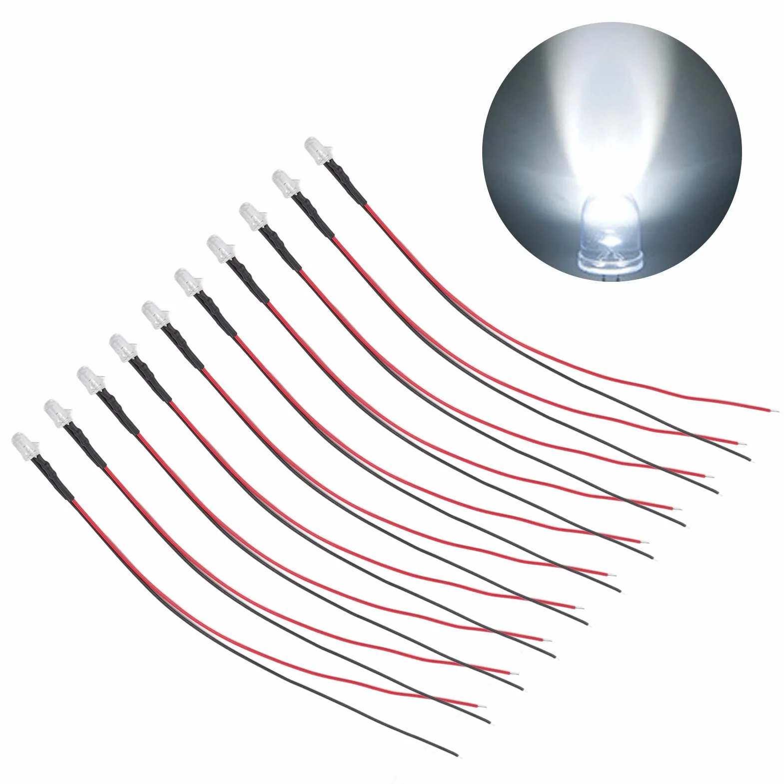 Diody LED 10 szt. 5-12V 20 cm wstępnie okablowane zestaw DIY dekoracyjne oświetlenie elektroniczne dydaktyczne dla samodzielnego montażu