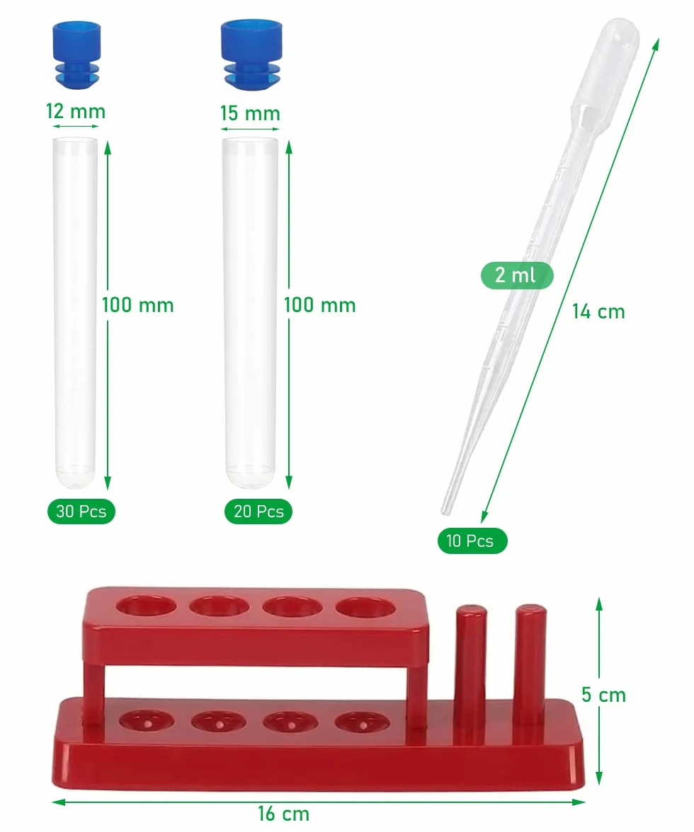 probówki, 50 szt., plastikowa tuba testowa z korkiem, narzędzie do testowania laboratoryjnego ze stojakiem i 10 szt. zakraplaczem, do eksperymentu naukowego, laboratorium, cukierków, roślin perłowych