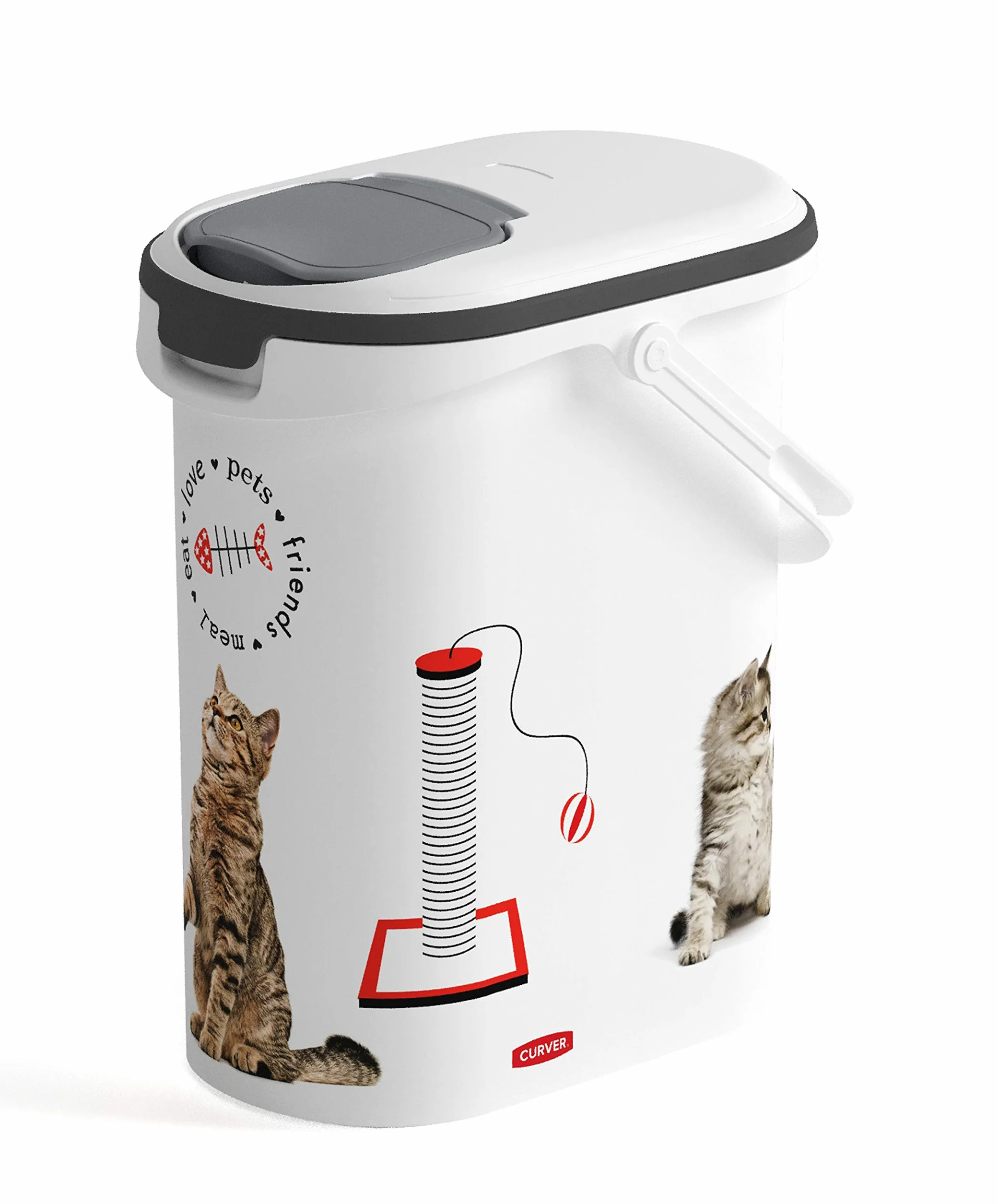 Curver Pojemnik na karmę 4 kg I 10 l, biały/szary/Love Pets koty, 1 sztuka (1 opakowanie), 241098