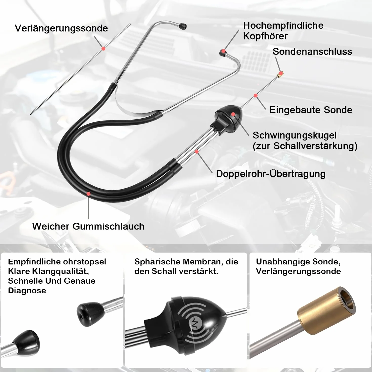 Stetoskop mechaników samochodowych z 2 sondami, czuły aparat słuchowy do silnika