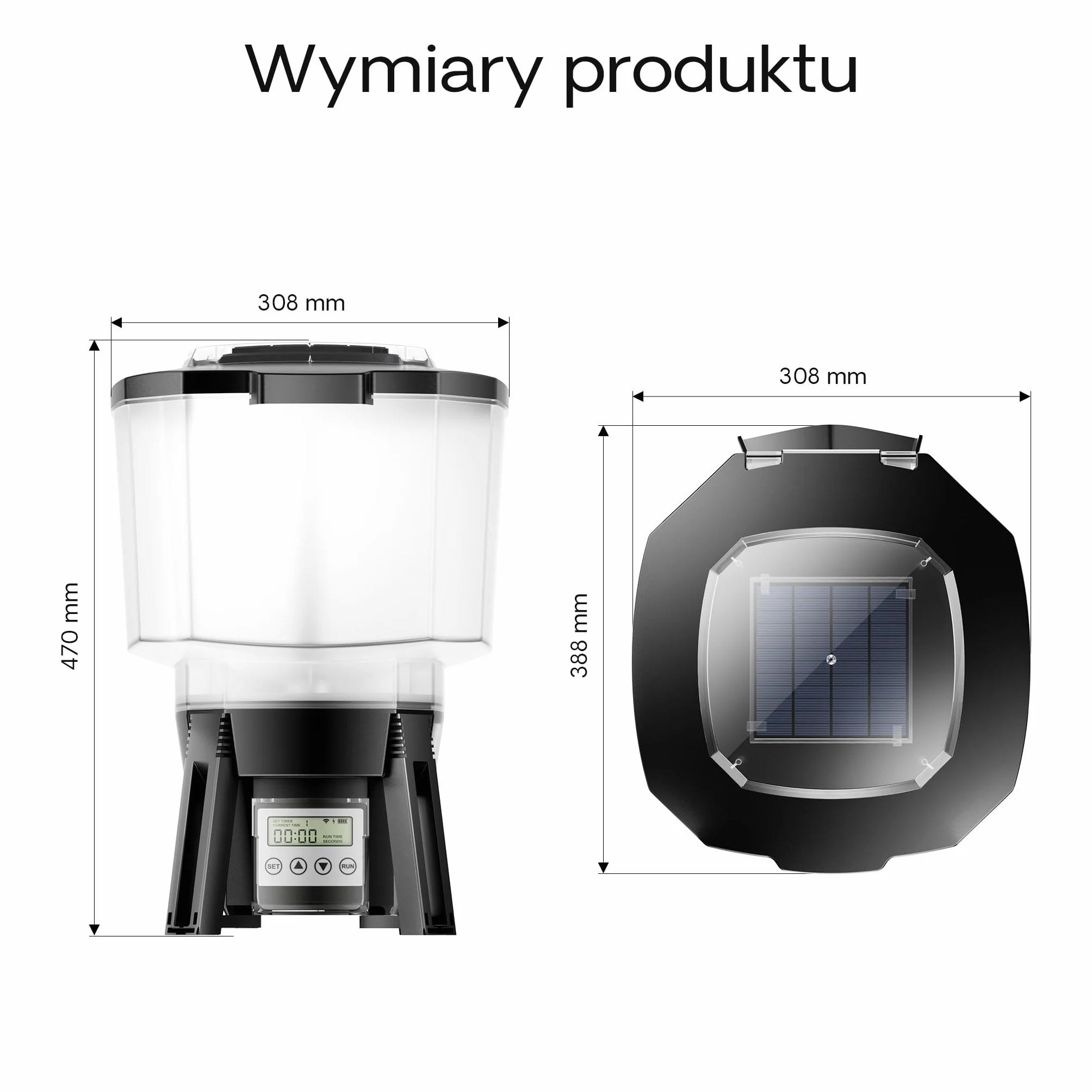 SunSun Automatyczny karmnik dla ryb CFF-212 z zasilaniem słonecznym, programowalny dozownik pokarmu dla rybek 12 l do oczek wodnych, stawów i hodowli
