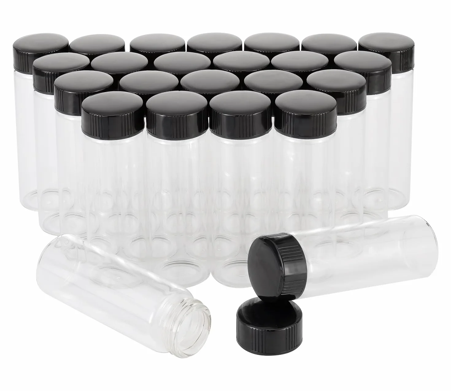 24 opakowania 30 ml (1 uncja) przezroczyste szklane fiolki na próbki szklane butelki z plastikową śrubą czarna nakrętka przezroczyste fiolki laboratoryjne pojemnik na kosmetyki laboratoryjne