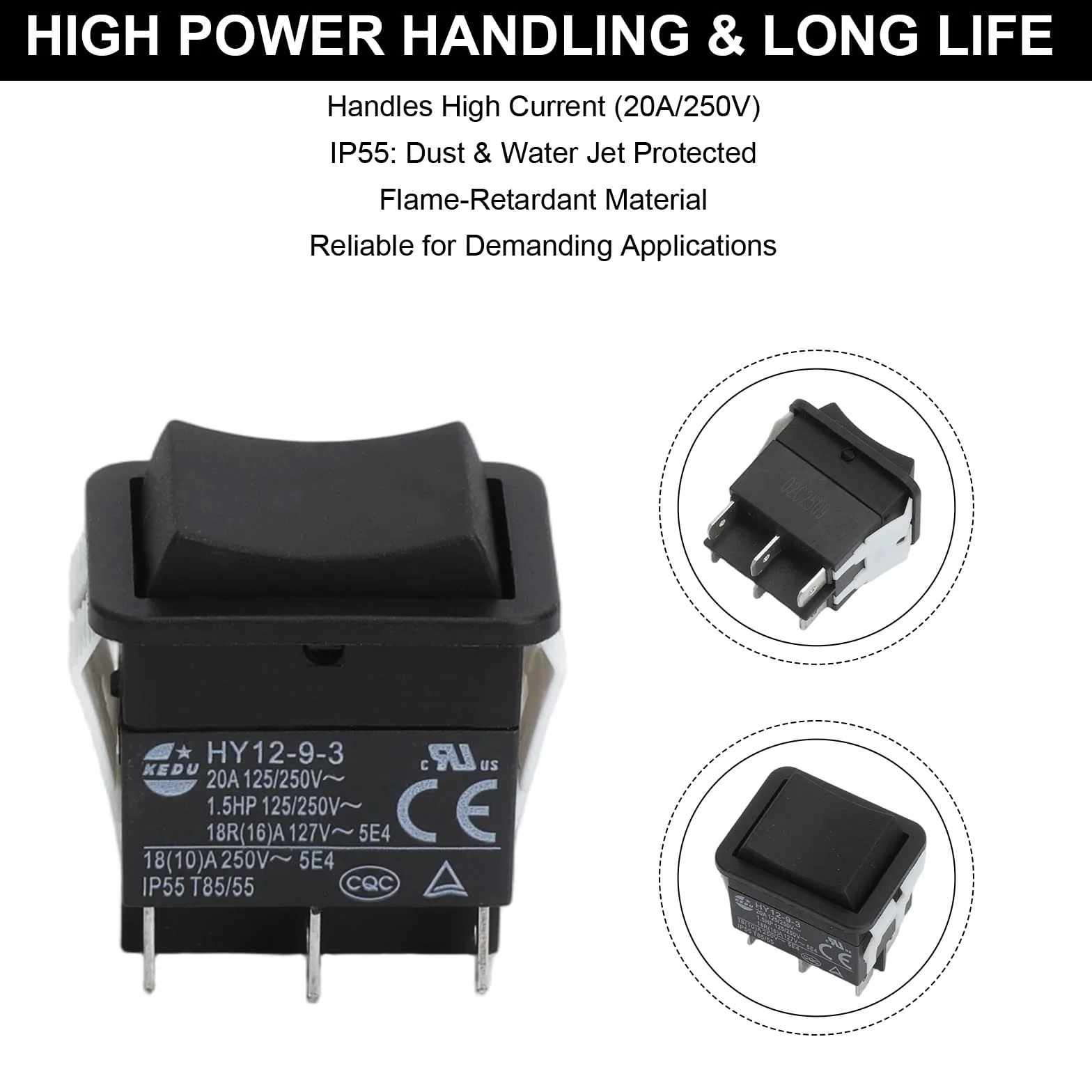 6-biegunowy przełącznik kołyskowy HY12-9-3 przełącznik przyciskowy 125/250 V 20 A 2HP przycisk wyłączony na industrialny elektryczny przełącznik Ripper do elektronarzędzi przemysłowych