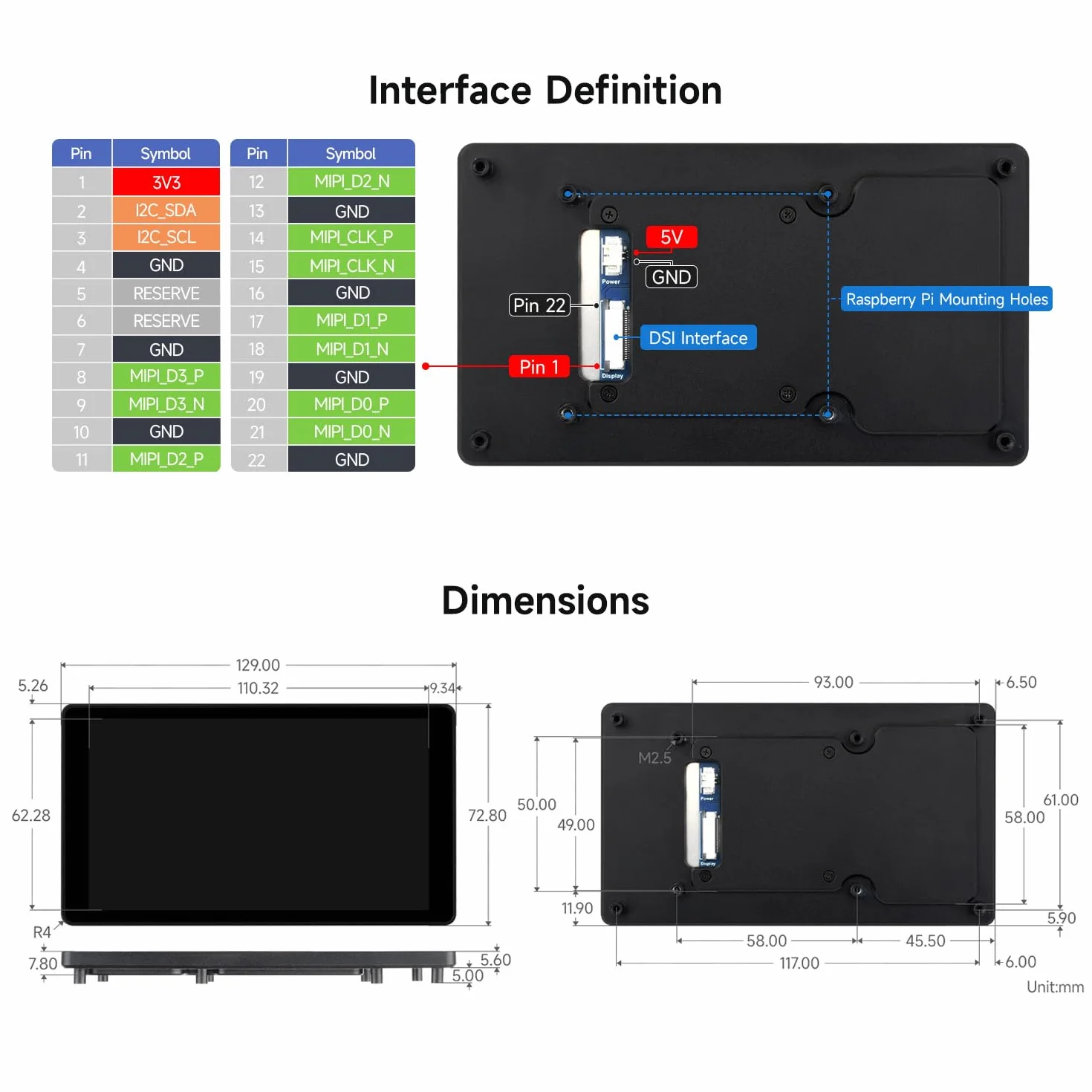 Waveshare 5inch DSI Capacitive Touch Display for Raspberry Pi 5/4B/3B+/3A+, 720×1280 IPS, Optical Bonding Toughened Glass, Aluminum Case