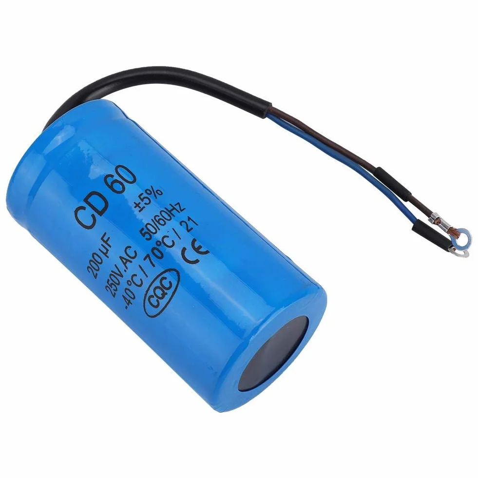 Kondensator roboczy silnika, CD60 250 V AC 200uF 50/60 Hz, mikrofaradowy kondensator z kablem do sprężarki powietrza silnikowego