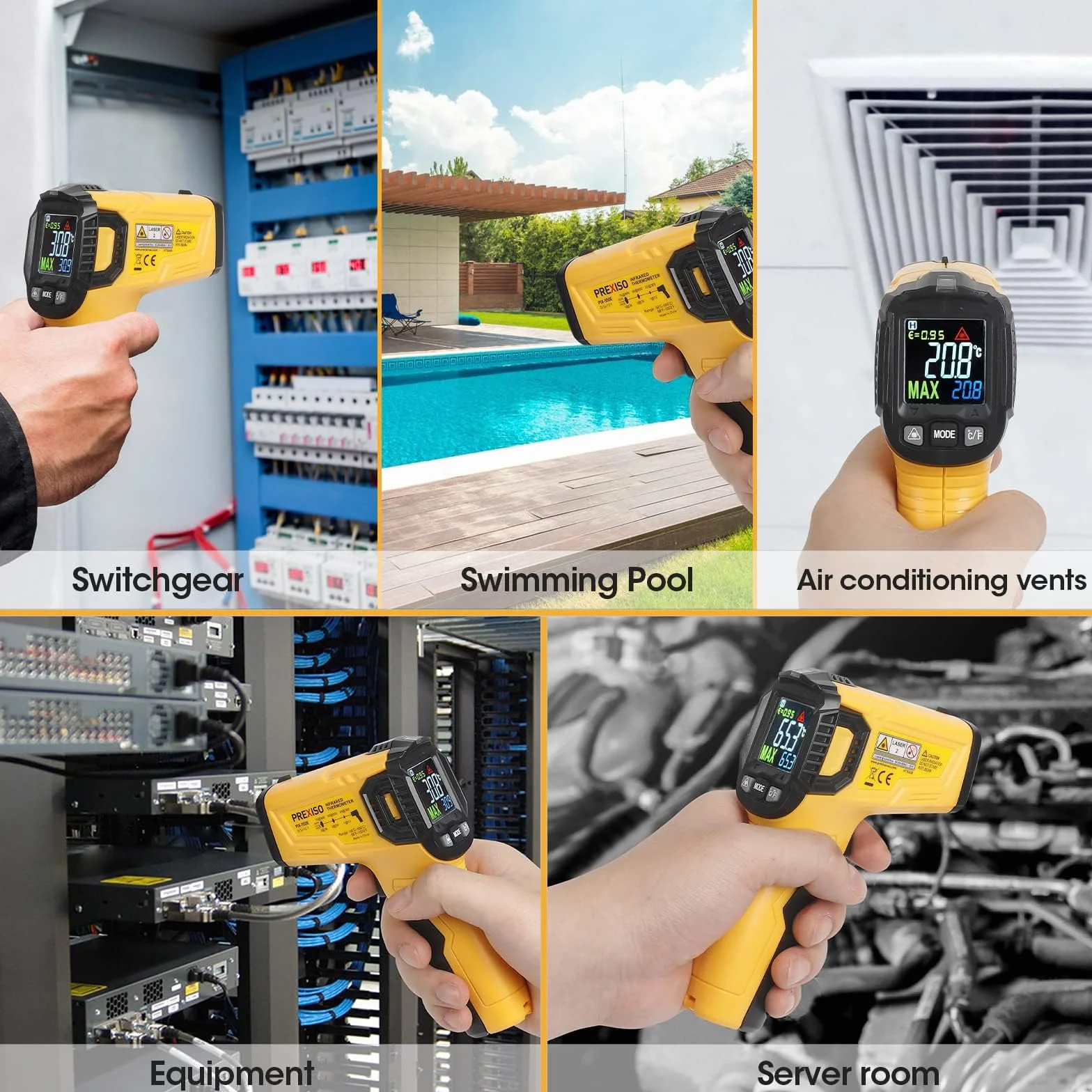 PREXISO Termometr na podczerwień laserowy -50°C do 550°C bezdotykowy pirometr IR LCD