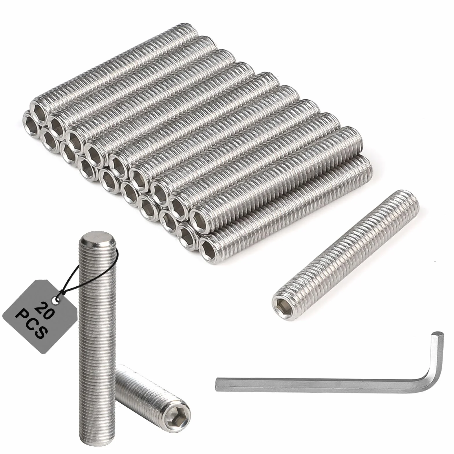 Pręt gwintowany M8 x 40 mm ze stali nierdzewnej, pręty gwintowane z kluczem imbusowym, DIN 975, pręt gwintowany do montażu mebli i produkcji przemysłowej
