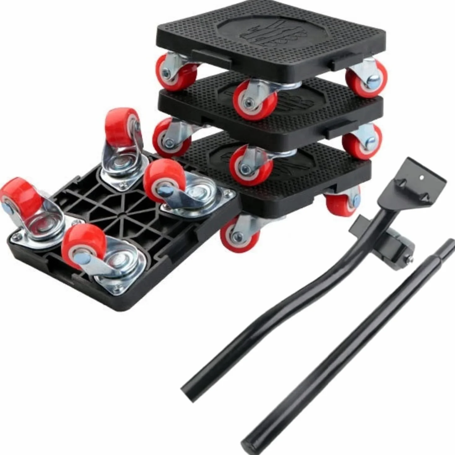 Heavy Duty podnośnik meblowy z 4 suwakami i drążkiem typu crowbar, kółka obracane o 360°, do mebli Mover Dolly, nośność 150 kg, do ruchomych sof, szafek i lodówek