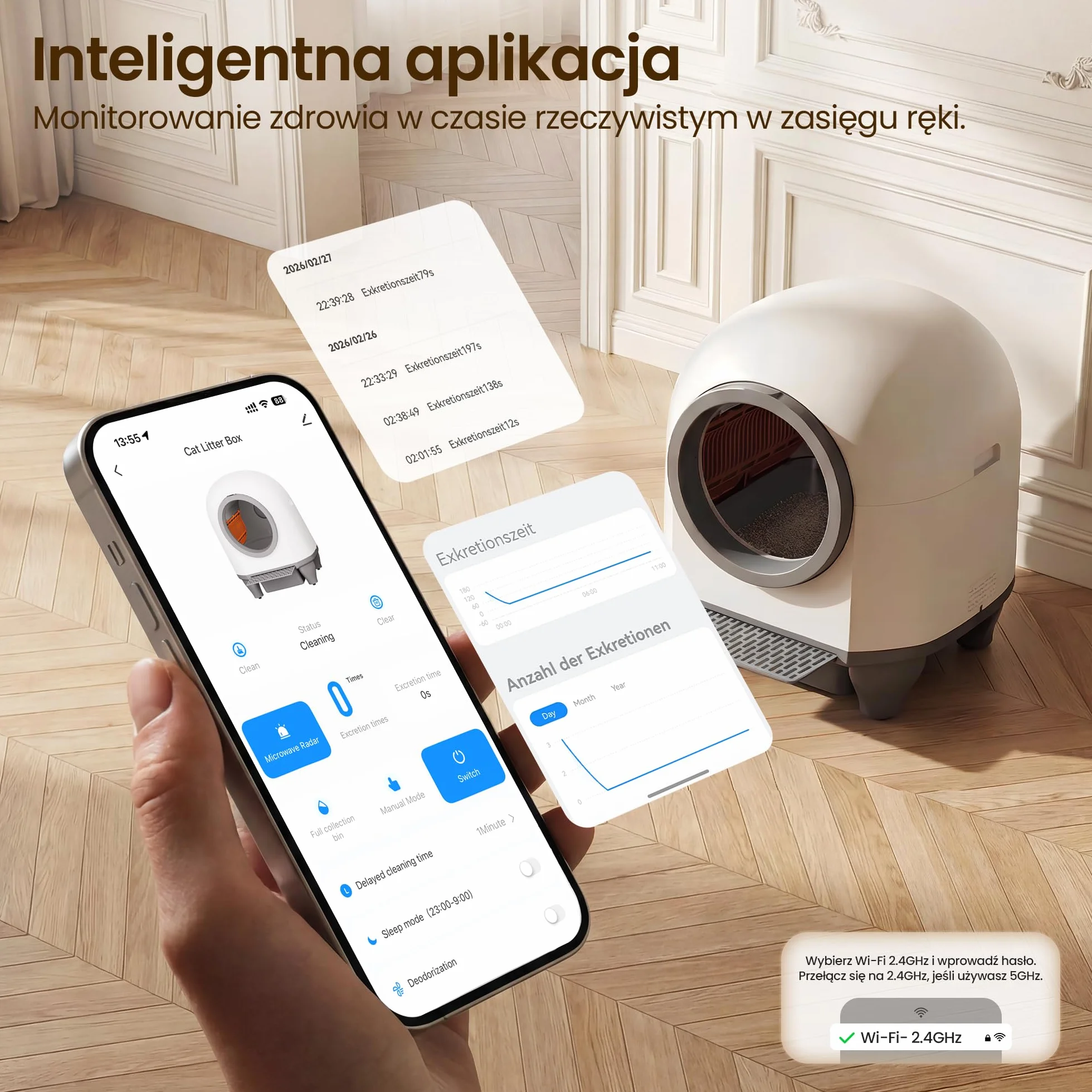 Devoko Samoczyszcząca Kuweta dla Kotów Duża Pojemność 90L | Automatyczna z Sterowaniem przez Aplikację i 9 Czujnikami | Automatyczna Samoczyszcząca Kuweta Zaprojektowana dla Dużych Kotów (max. 10kg)