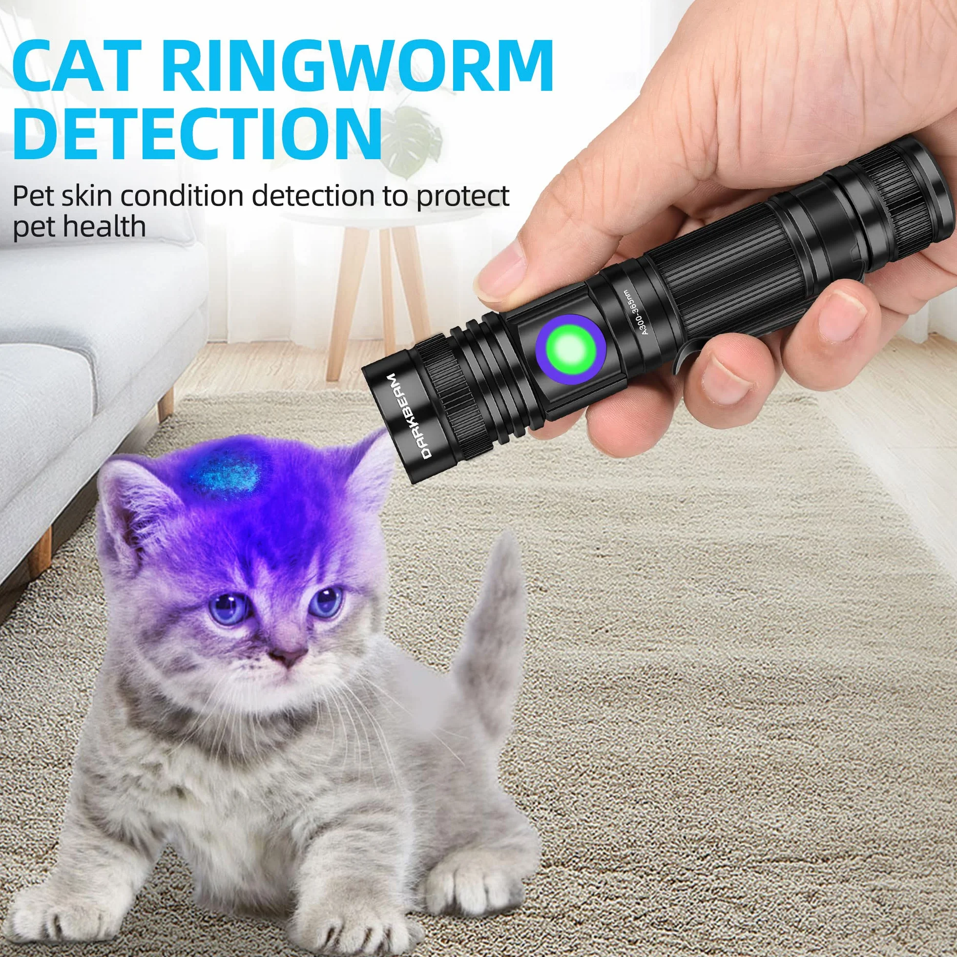 DARKBEAM Latarka UV 365 nm i 395 nm Blacklight ładowalna USB, lampa Wooda, ultrafioletowe czarne światło LED, przenośna, wykrywacz moczu zwierząt domowych, kotów, plam, utwardzania żywicy, szkła