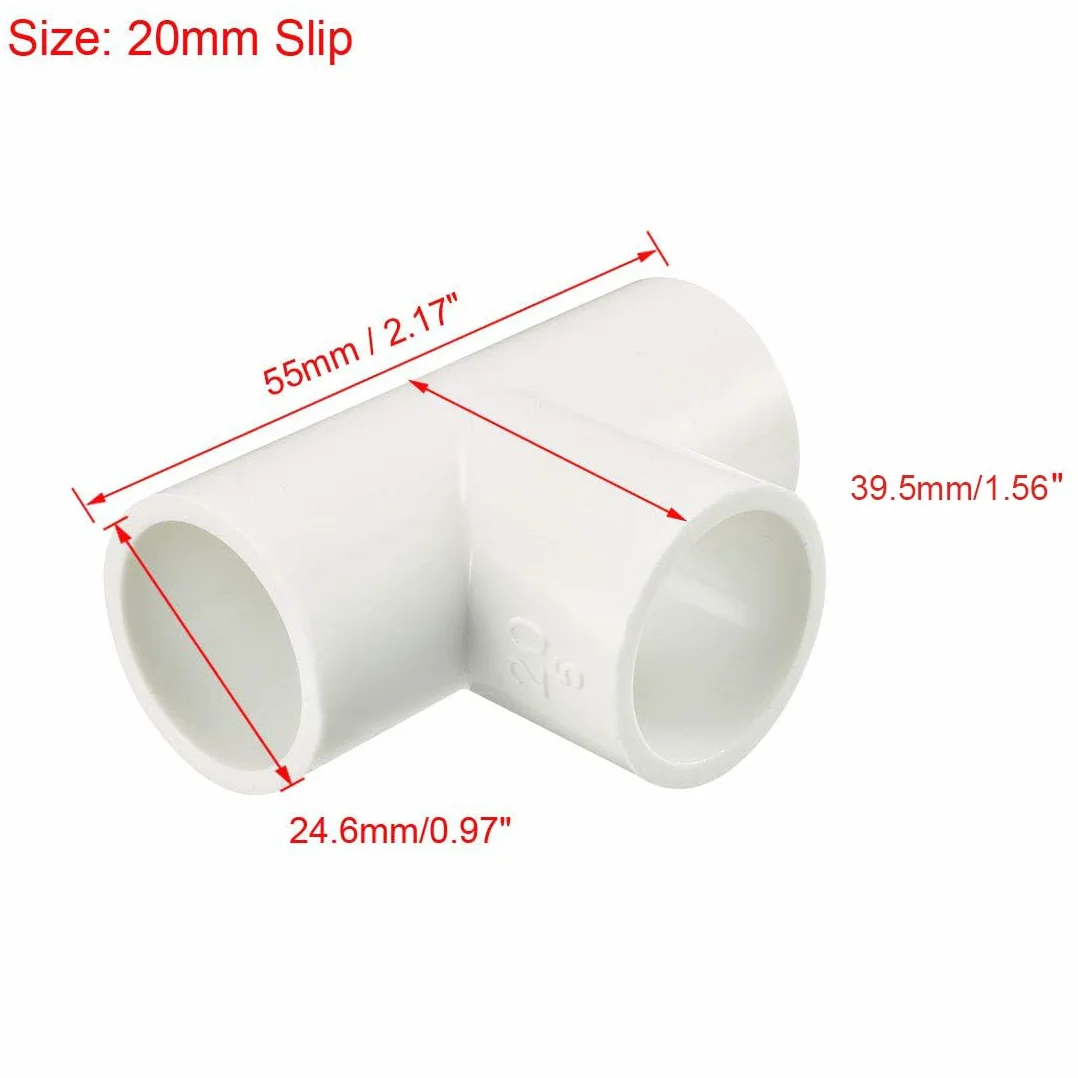 TA-VIGOR 1 szt. złączki do rur PVC 20 mm, trójnik ślizgowy w kształcie litery T, 3-drożne złącza łączące, adapter do rur wodociągowych do połączeń hydraulicznych i nawadniających, biały