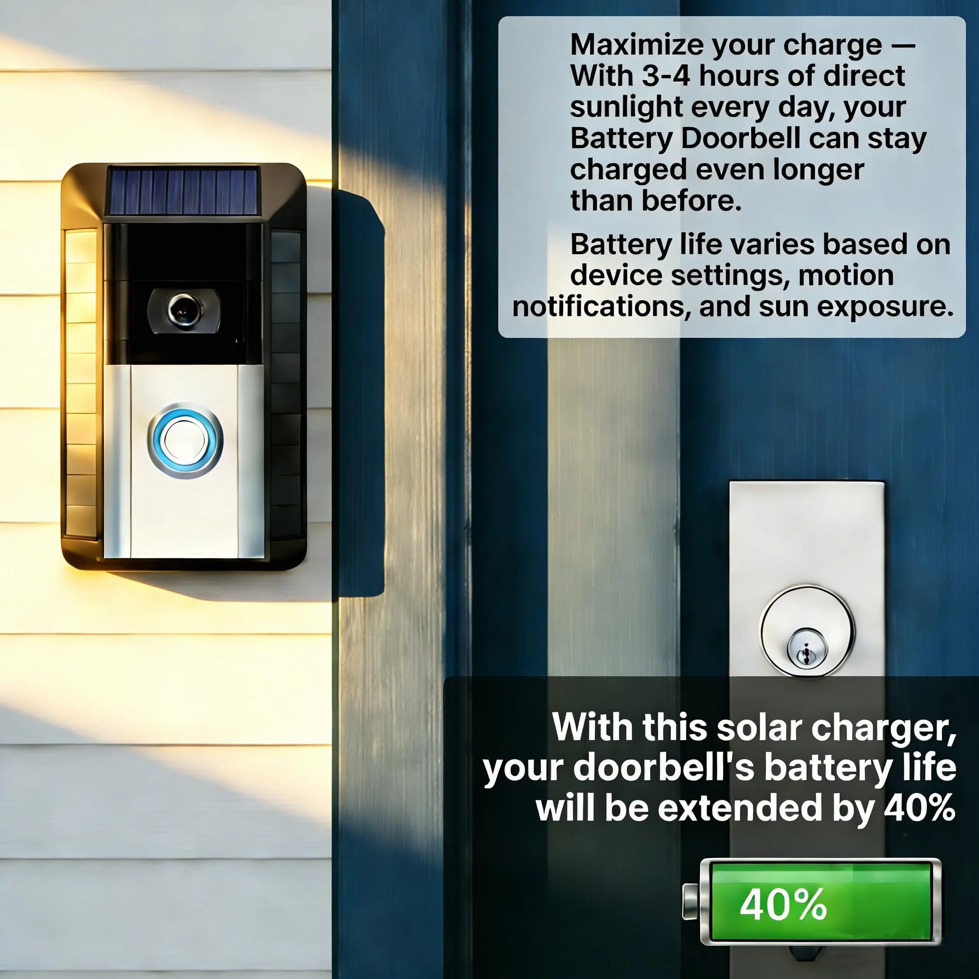 Ładowarka solarna kompatybilna z Ring Video Doorbell 3, Video Doorbell 3 Plus, Video Doorbell 4, Battery Doorbell Plus, Battery Doorbell Pro