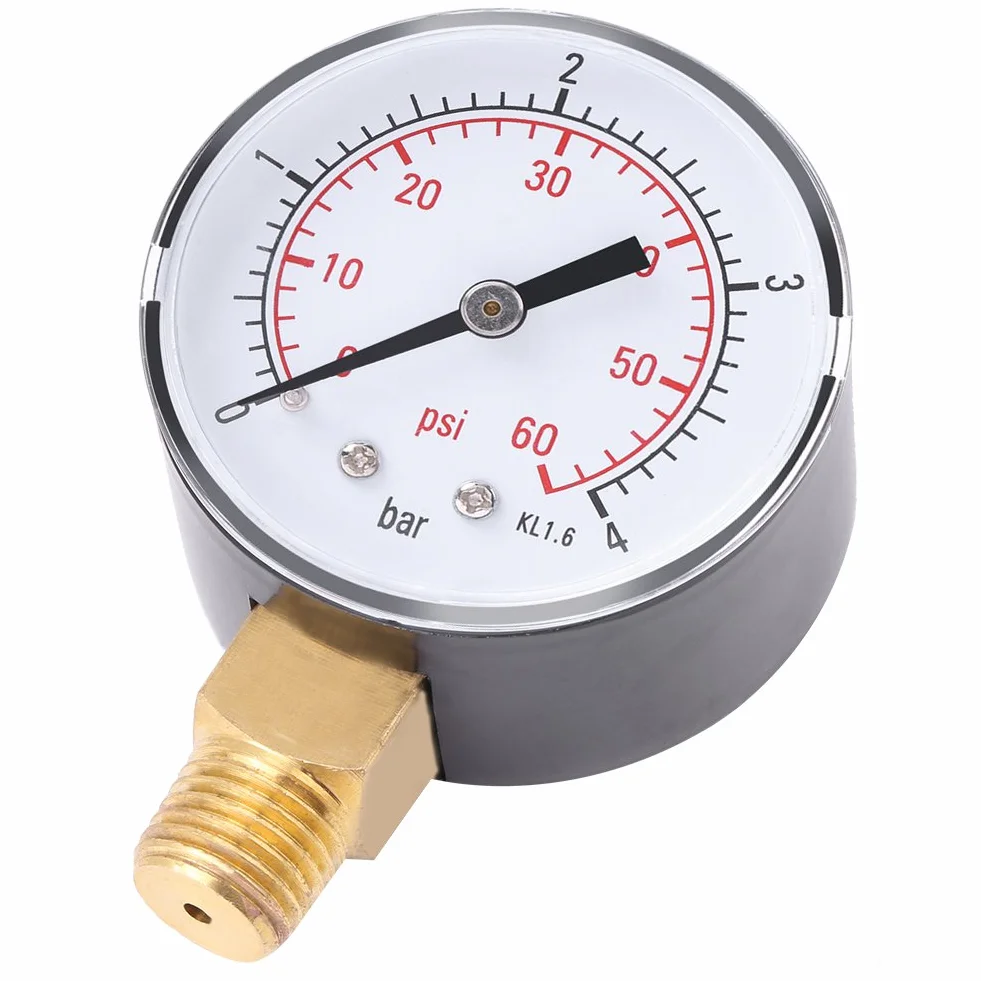 Mini manometr, manometr sprężonego powietrza z podwójną skalą Odpowiedni do powietrza, wody, oleju, powietrza i innych materiałów 0-4 bar / 0-60 psi