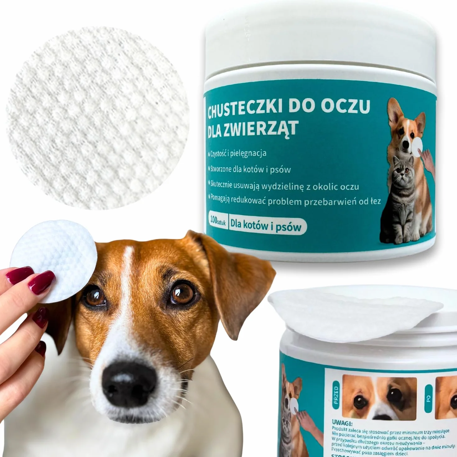 Chusteczki płatki do CZYSZCZENIA OCZU PSA KOTA eye care 100szt NAWILŻANE