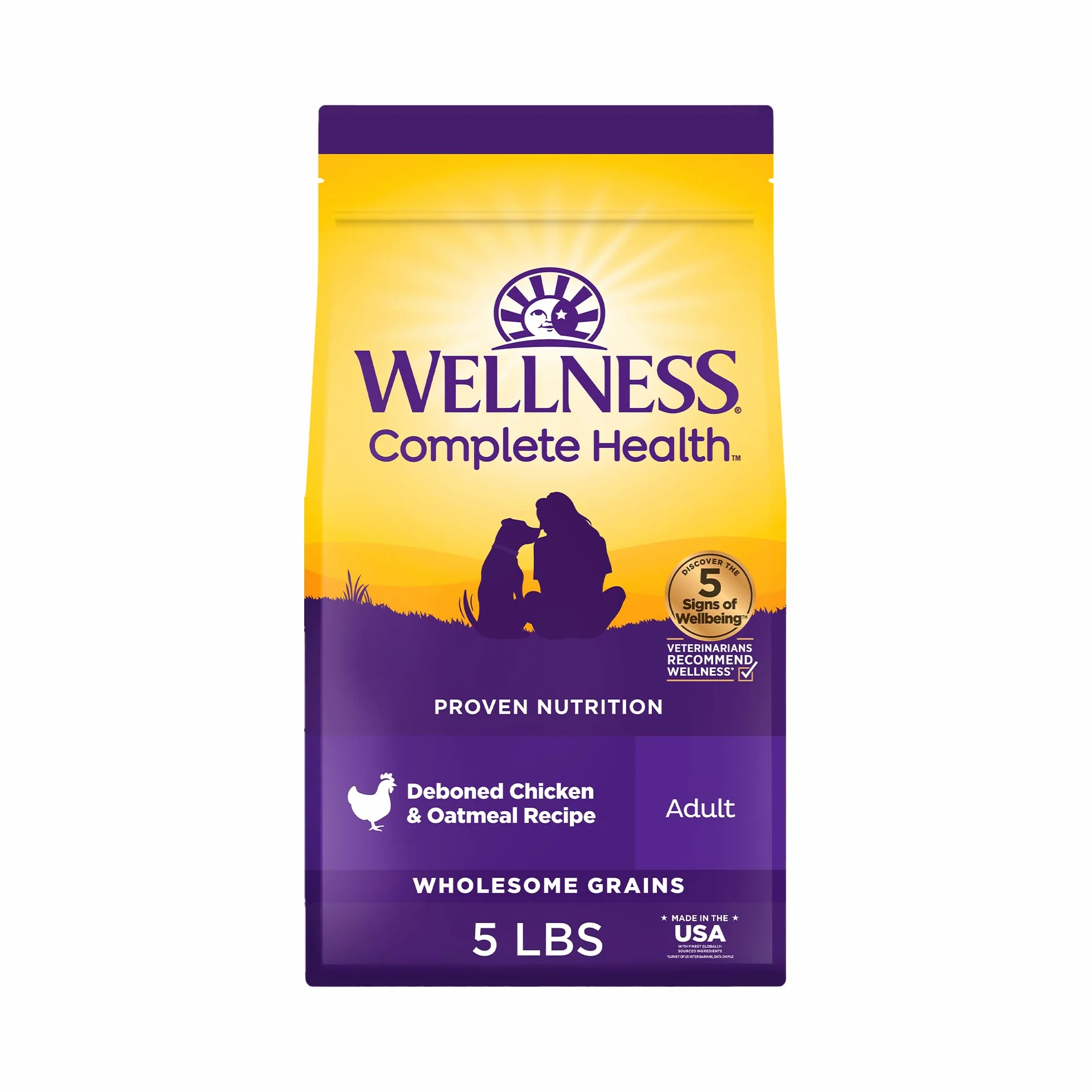 Wellness Complete Health sucha karma dla psów ze zbożami, naturalne składniki, prawdziwe mięso, wszystkie rasy, dla dorosłych psów (kurczak i płatki owsiane, worek 2,3 kg)