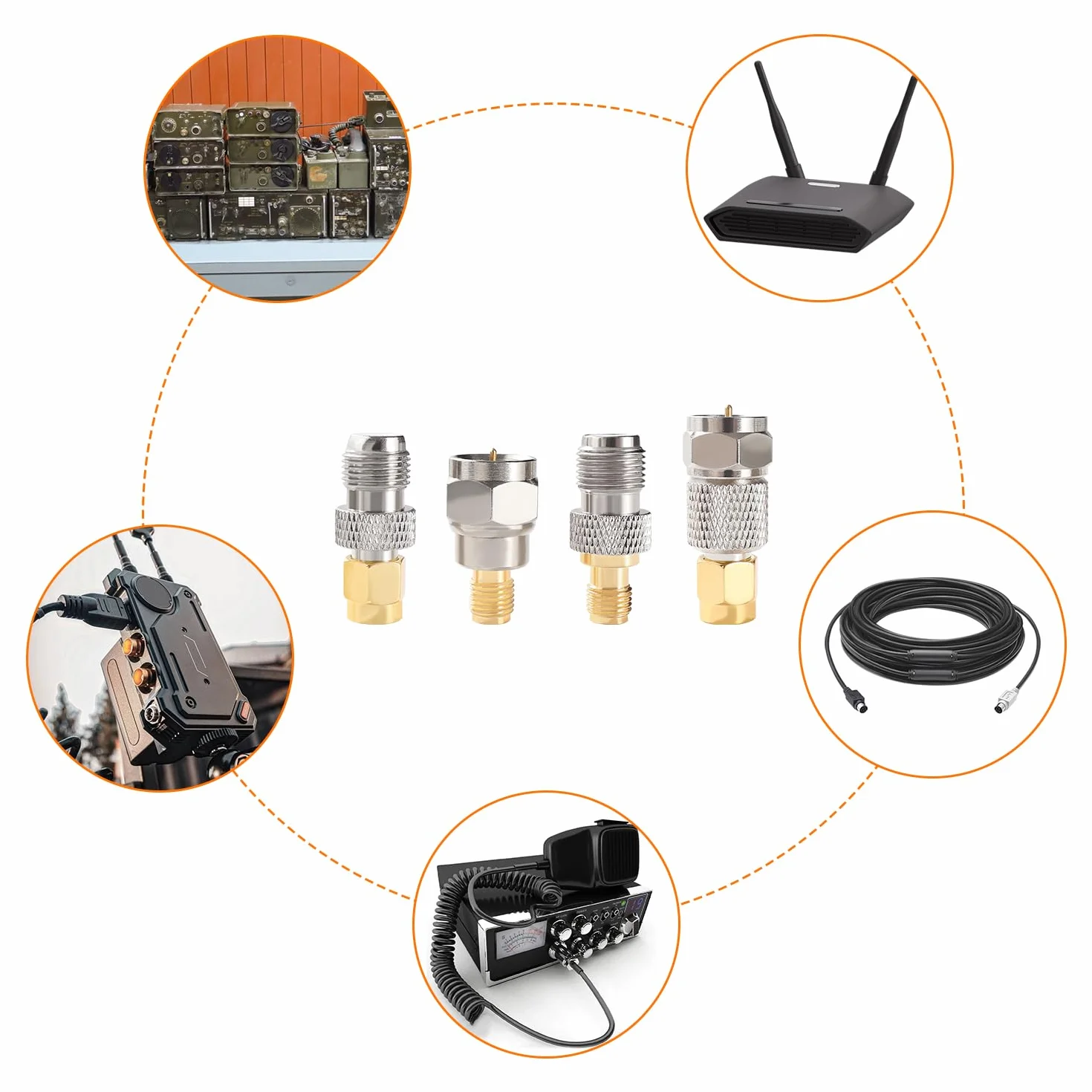 Zestaw 4 sztuk złącza F-Type do SMA, adapter do anteny FM Radio WiFi TV