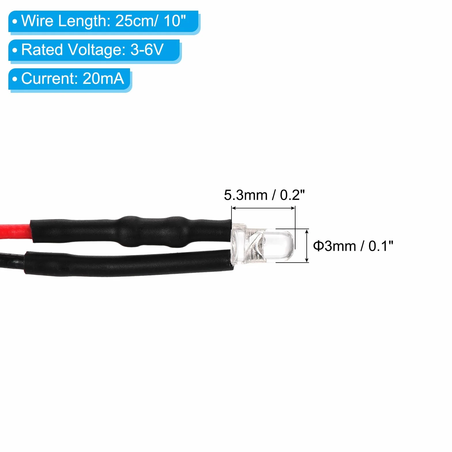 PATIKIL Dioda LED 3 mm 24 szt. 3-6 V DC wstępnie przewodowe mini światła LED ciepłe białe