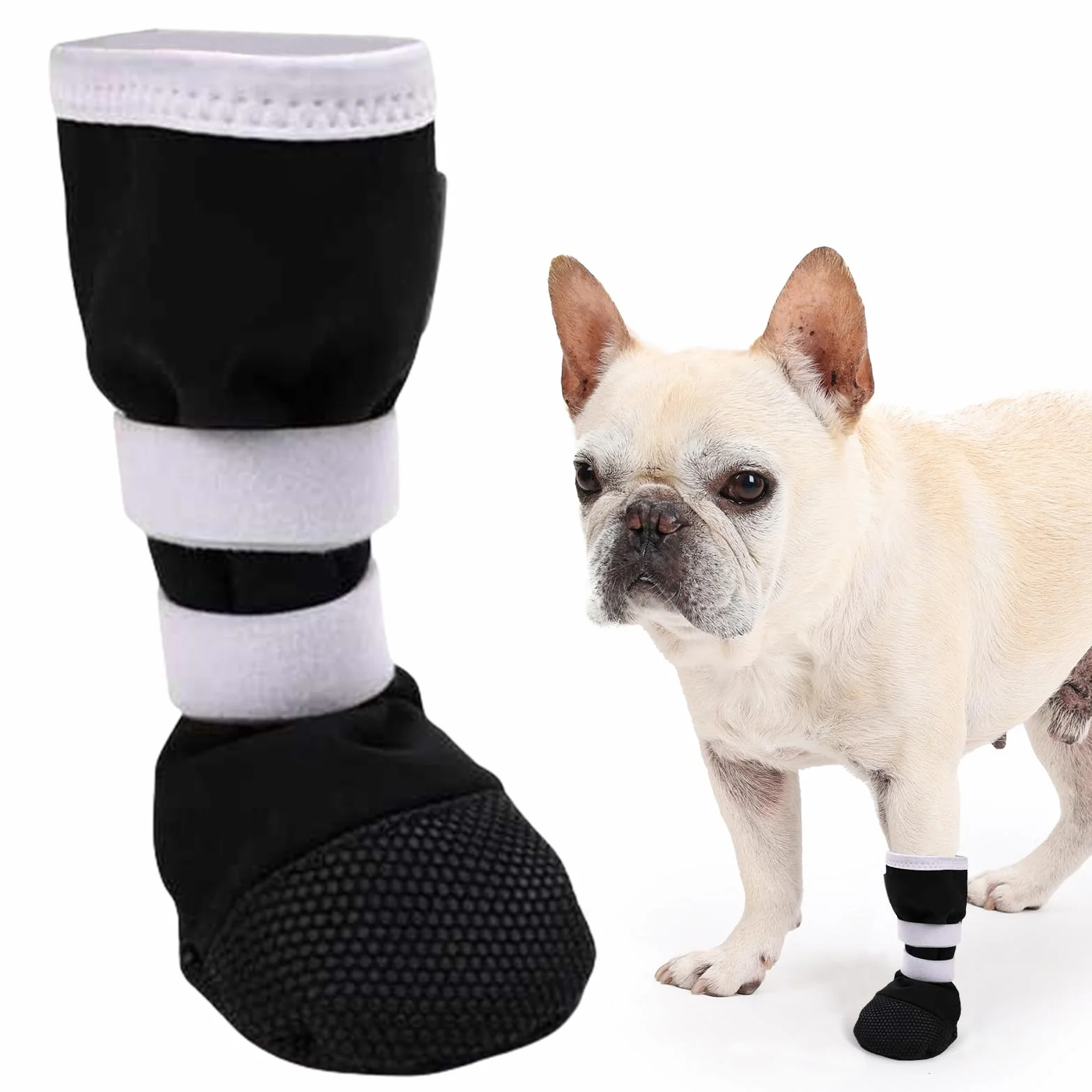 ETIAL Buty do regeneracji ran łapy psa, antypoślizgowe buty dla psa z samoprzylepnym paskiem, ochraniacz łapy psa do spacerów na świeżym powietrzu i ochrony psów przed lizaniem ran (czarne z białymi