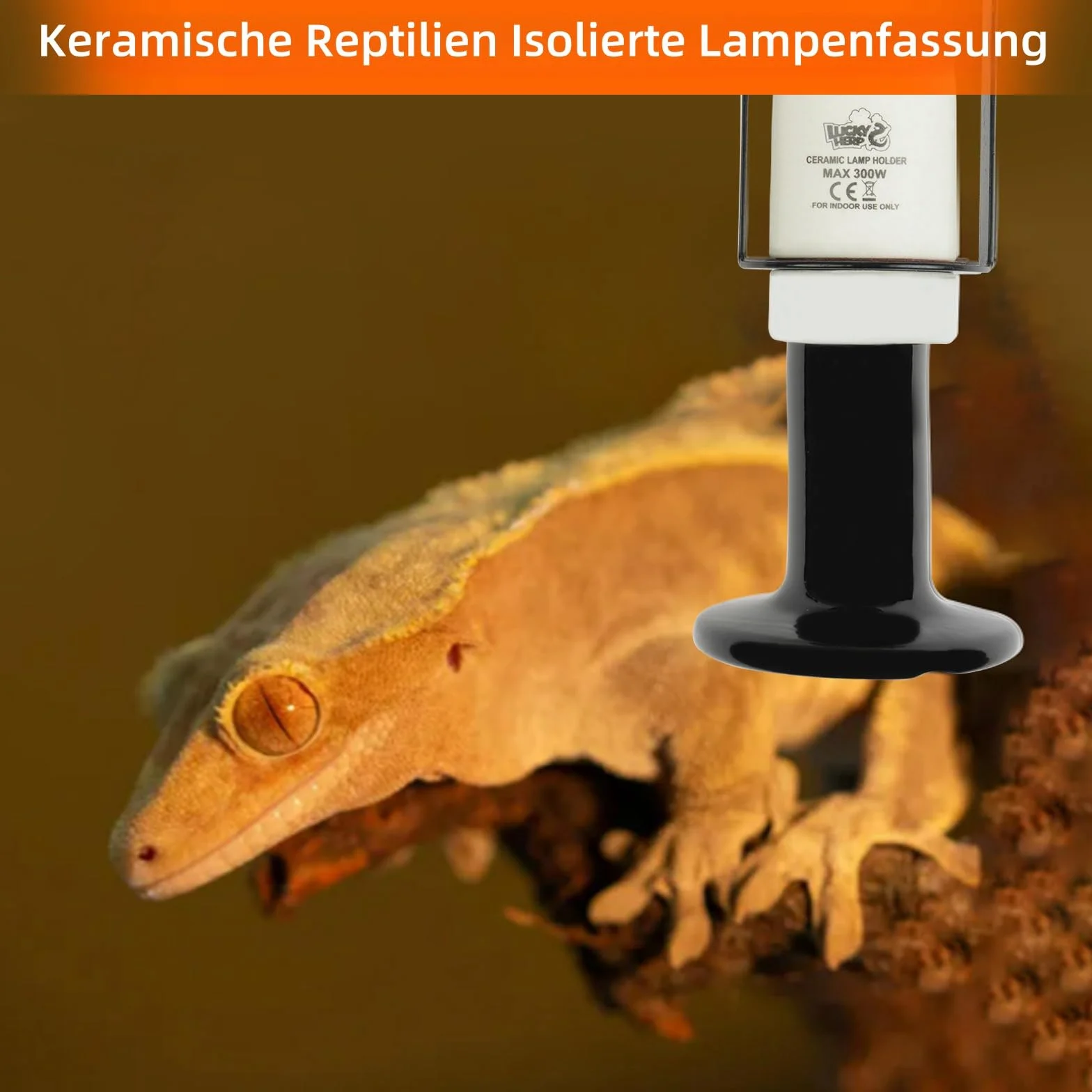 LUCKY HERP Ceramiczna lampa grzewcza dla gadów, oprawka E27, terrarium, gady, ceramiczna głowica lampy do terrarium, żółwia, bartagame