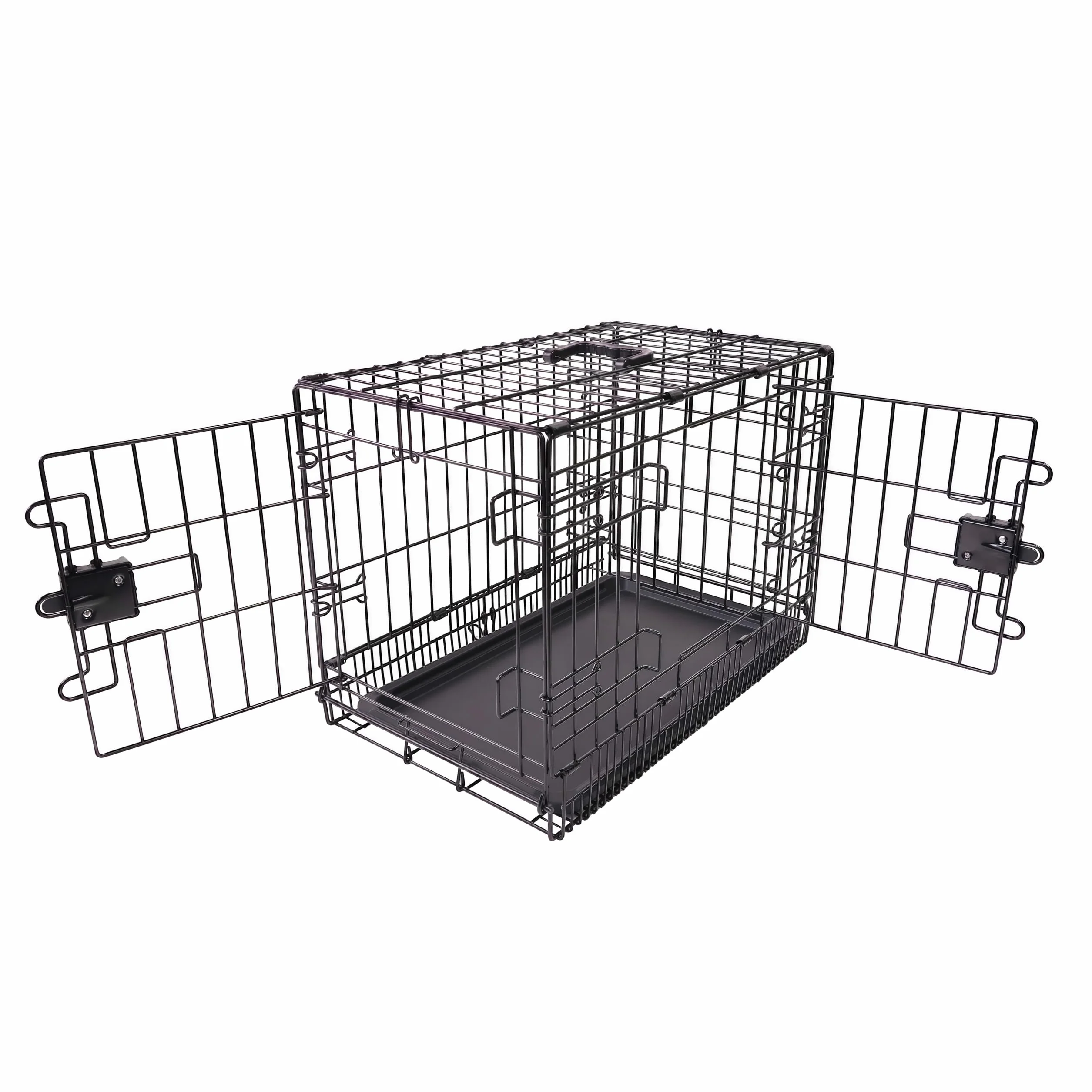 Amazon Basics Klatka dla psów, z drutu metalowego, wytrzymała, składana, z podstawką, podwójne drzwiczki, 56 x 33 x 41 cm (dł. x. szer. x wys.), czarna