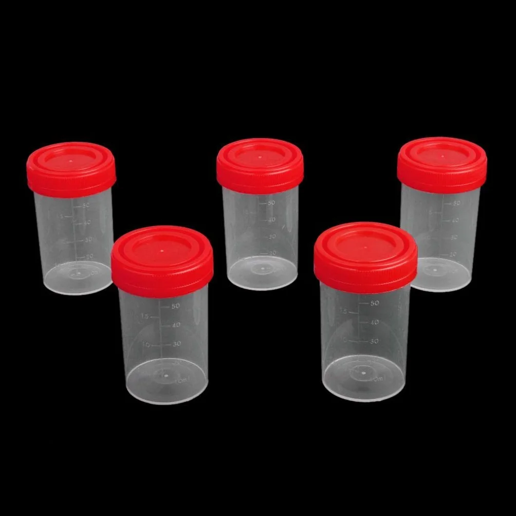 Sterylny plastikowy kubek na próbki 60 ml z podziałką i pokrywką
