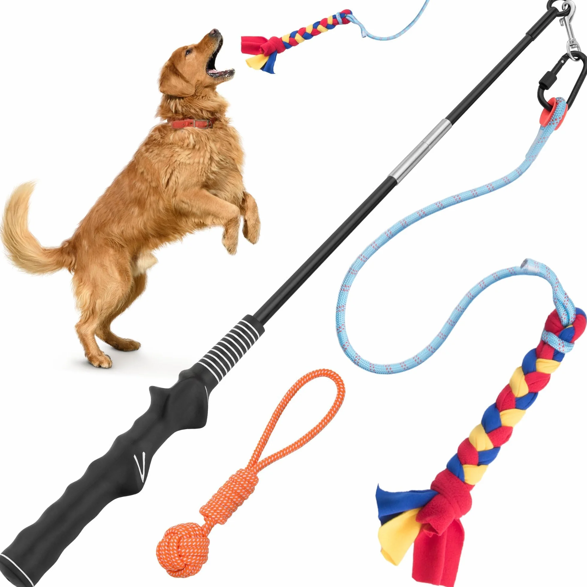 Flirt Pole for Dogs w/Safe & Strong Nylon Rope, Heavy-Duty Lure Stick for Dogs of Any Size, Dog Toy for Obedience Training & Exercise by Yes4Quality