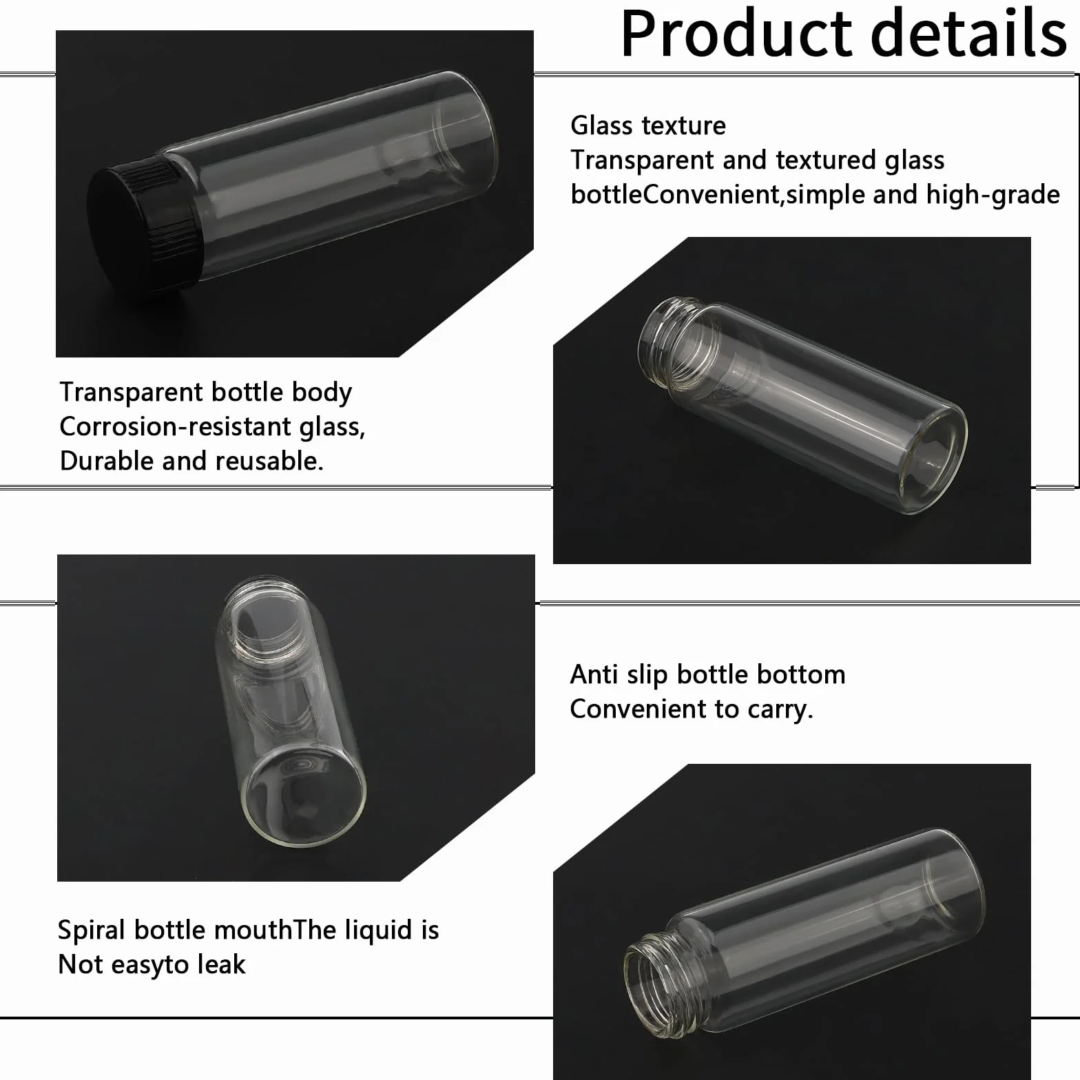 24 opakowania 30 ml (1 uncja) przezroczyste szklane fiolki na próbki szklane butelki z plastikową śrubą czarna nakrętka przezroczyste fiolki laboratoryjne pojemnik na kosmetyki laboratoryjne