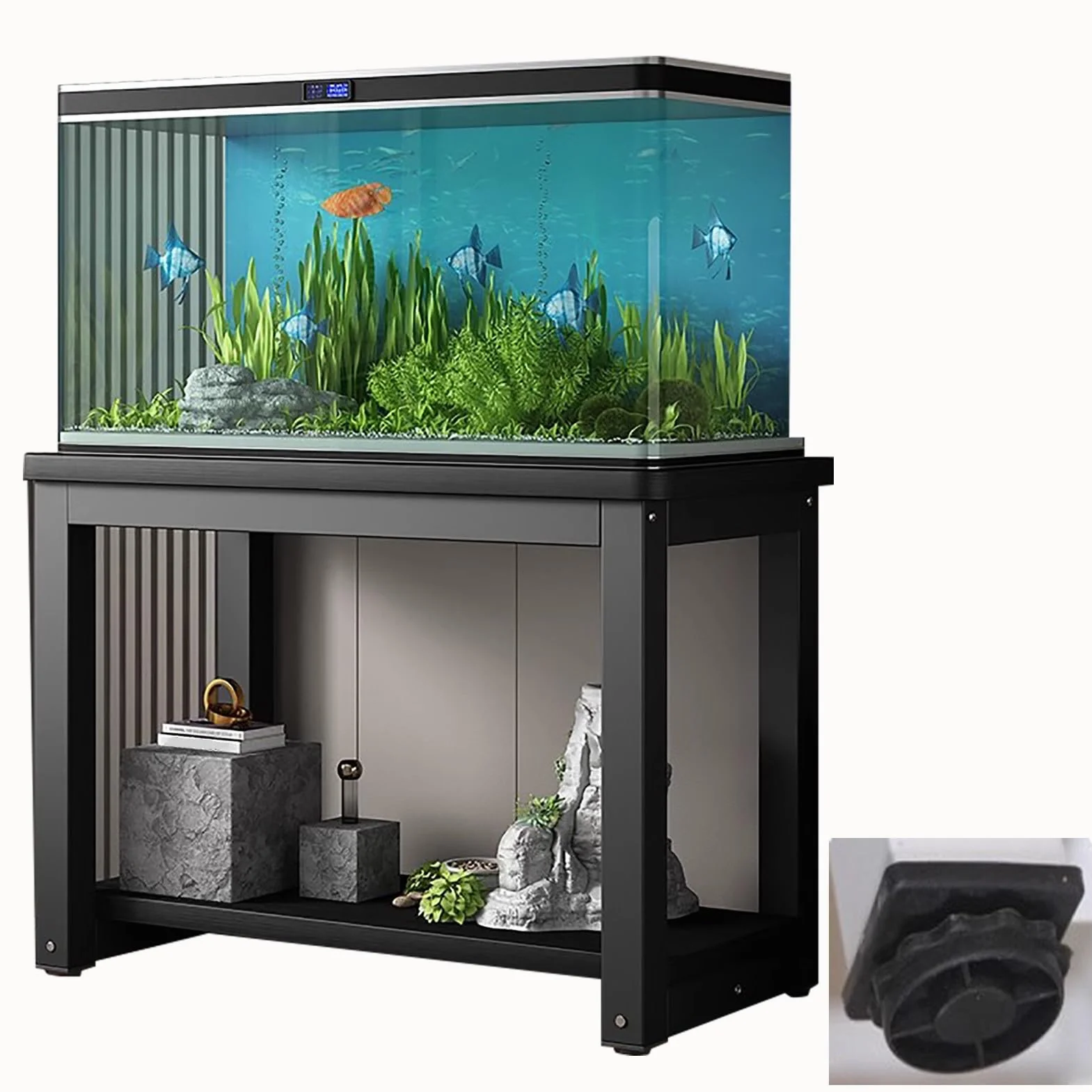 Stojak na Akwarium Antypoślizgowy Uchwyt na Zbiornik do Terrarium do Wiwarium, Duże Półki do Przechowywania, Uchwyt na 2 Zbiorniki na Owady, Wielopoziomowy Stalowy Uchwyt na Hodowlę(Black,40x30 cm (15