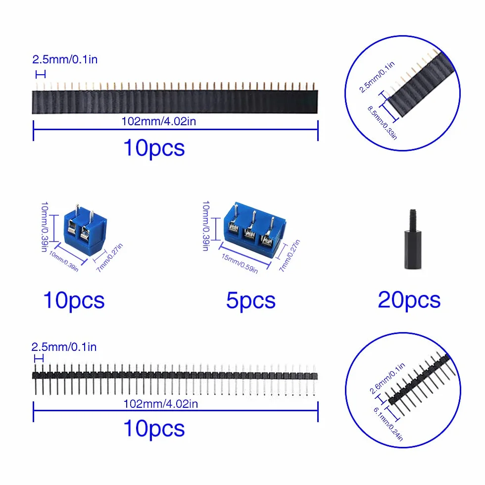 75 Sztuk Zestaw Płytek PCB, Dwustronna Płytka Drukowana, Złącze Męskie/Żeńskie, Zacisk Śrubowy 2/3Pin, Kolumna Nylonowa