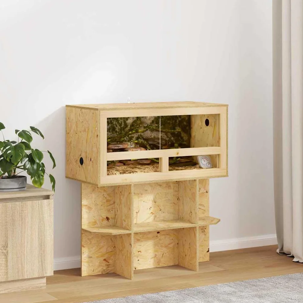 Terrarium brązowe, 80 x 40 x 90 cm, OSB, rustykalny wybieg gadów z drzwiami przesuwnymi i wentylacją do bartagame, węża, gekonu, jaszczurki, kameleona, tarantuli, płazów