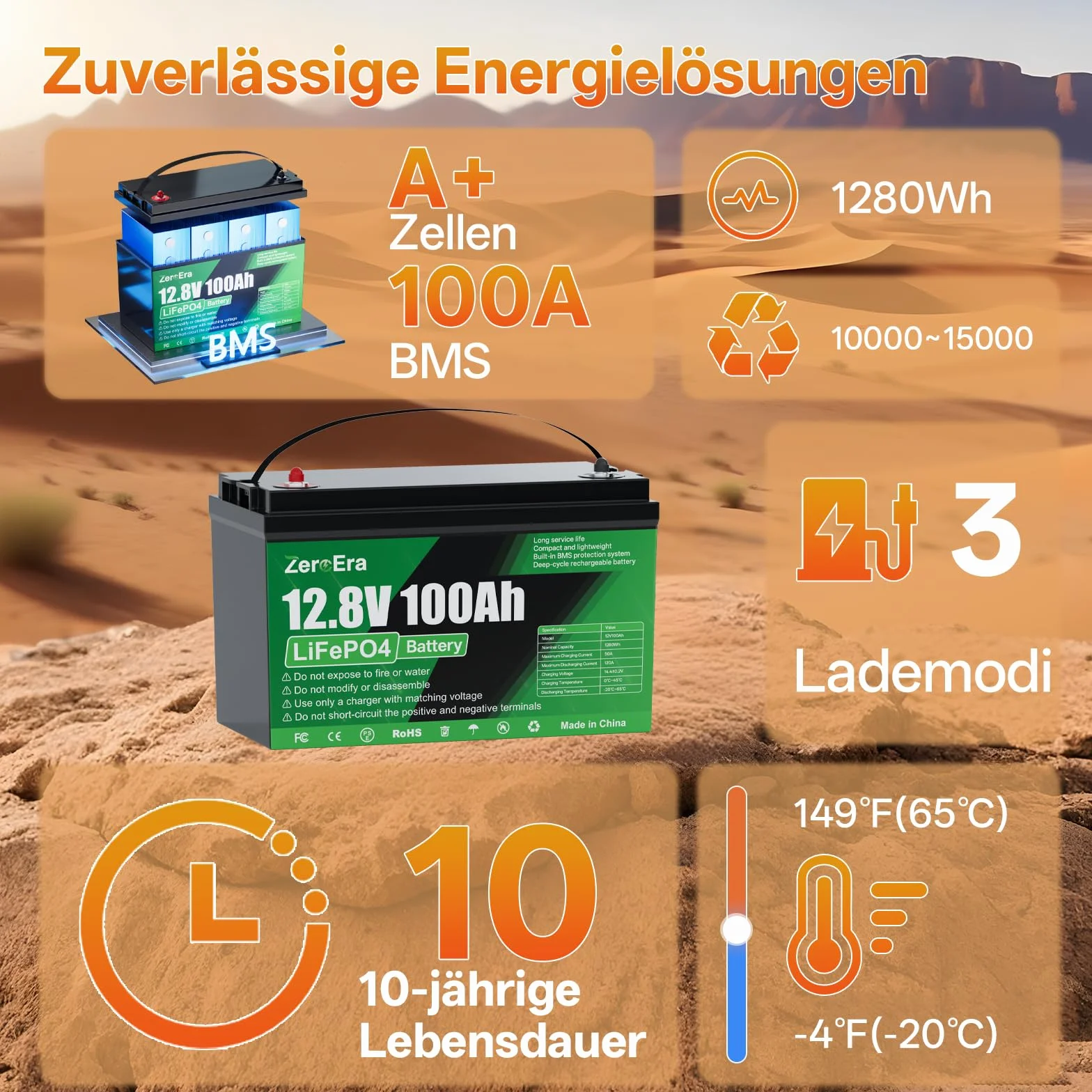 LiFePO4 bateria 12 V 100 Ah, bateria litowa 1280 Wh z ochroną przed niską temperaturą BMS 1000 A, głęboki cykl 10000-15000, obsługuje przełączanie szeregowe/równoległe do przechowywania w gospodarstwie domowym, morski (1 x 12 V 100 AH)