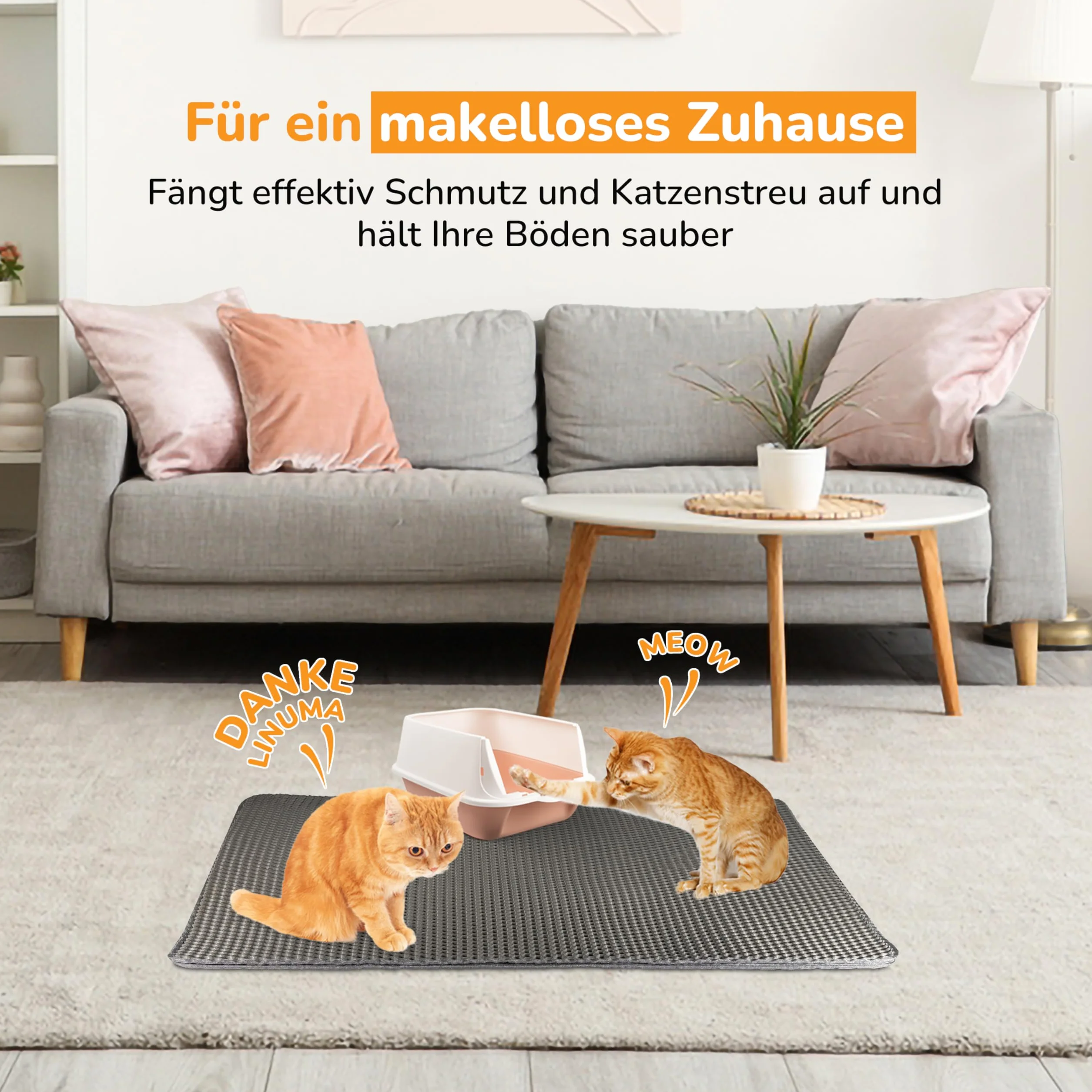 Mata szara 90x76 cm pod kuwetę dla kota – zatrzymuje żwirek – wodoodporna i antypoślizgowa – miękka i łatwa w czyszczeniu – idealna przed kuwetę – duży rozmiar