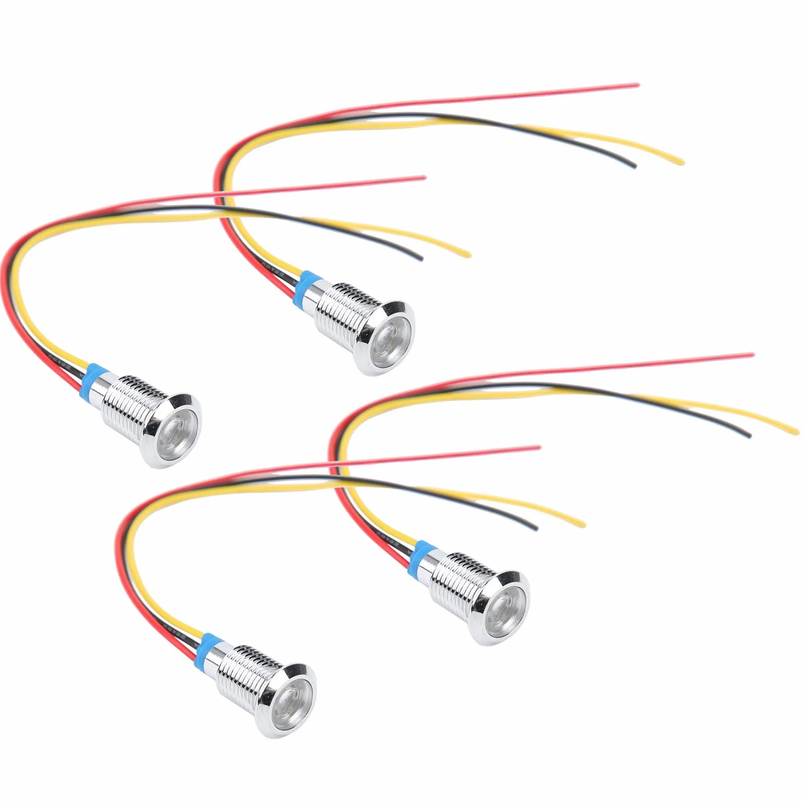 Zestaw 4 okrągłych diod LED 10 mm wstępnie przewodowe podwójne kolorowe wodoodporne światło kontrolne 12-24 V czerwone i żółte