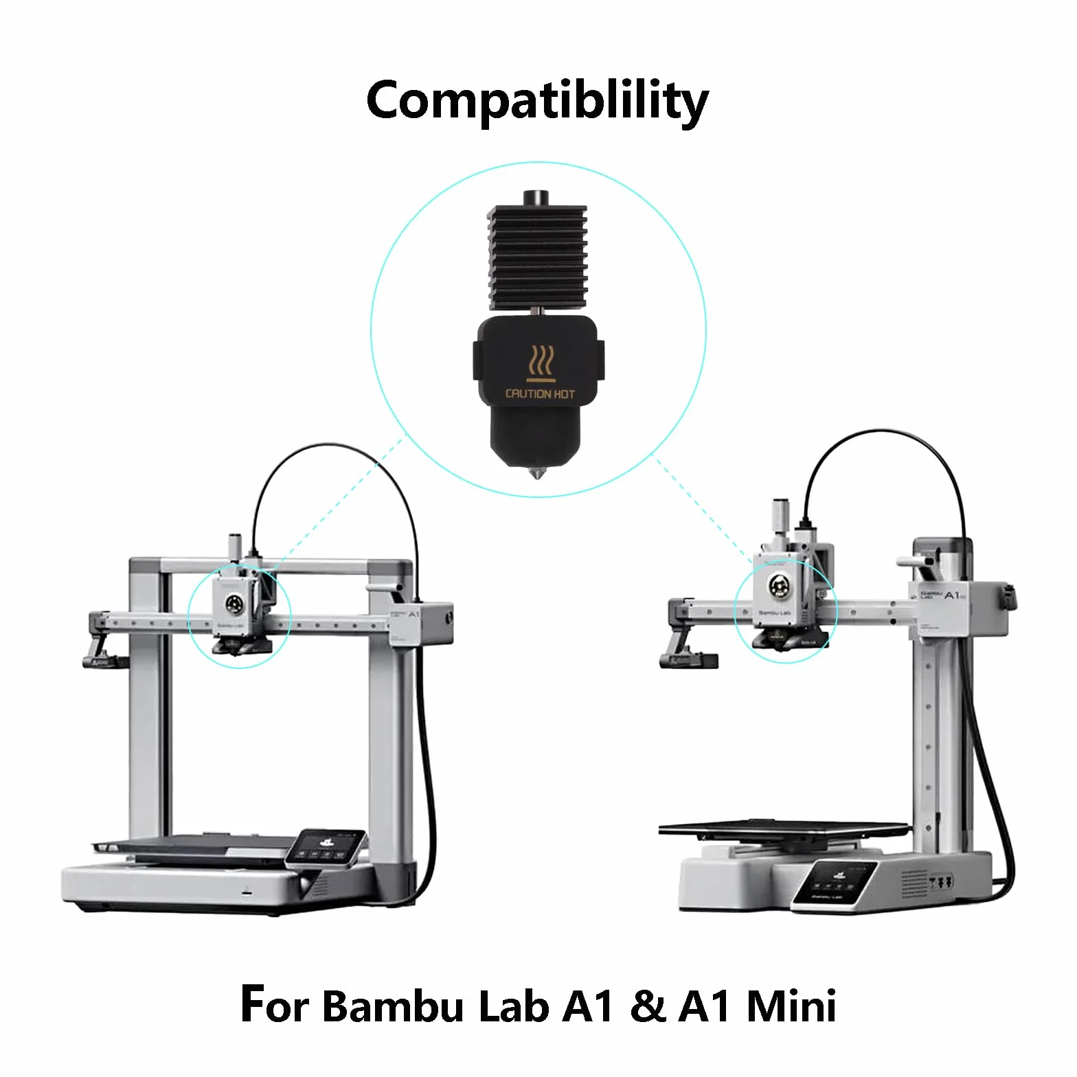 Bambu Lab A1 Mini Hotend Kit 0.6mm Hardened Steel Nozzle 3D Printer Heating Block